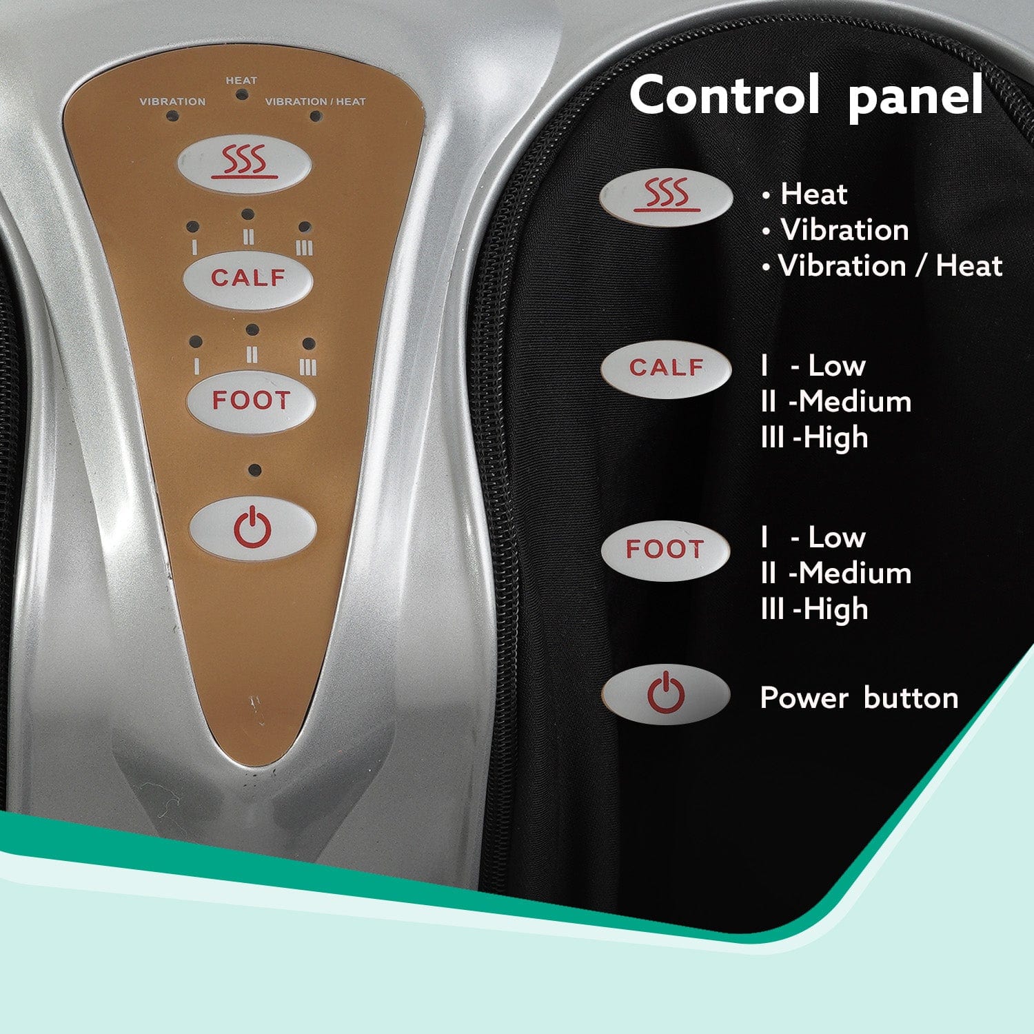 Amaze Foot, Calf & Leg Massager Machine , with Vibration & Heat, 3 Massage Levels, 4 motors for Home Usage (Silver - Black) - Image 4