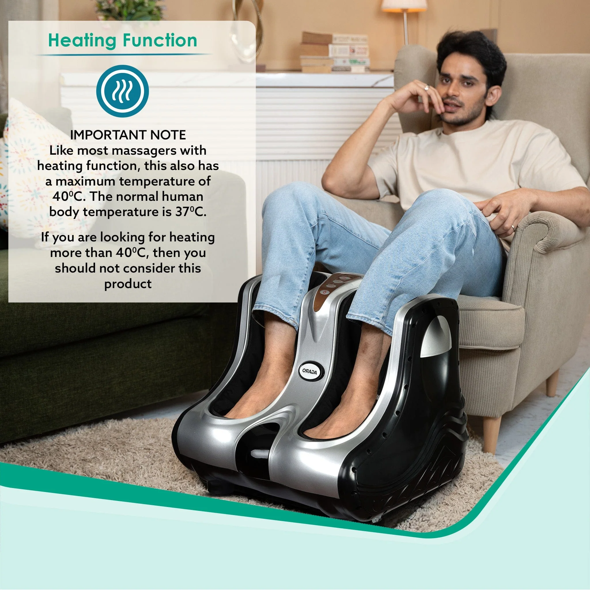 Amaze Foot, Calf & Leg Massager Machine , with Vibration & Heat, 3 Massage Levels, 4 motors for Home Usage (Silver - Black) - Image 5