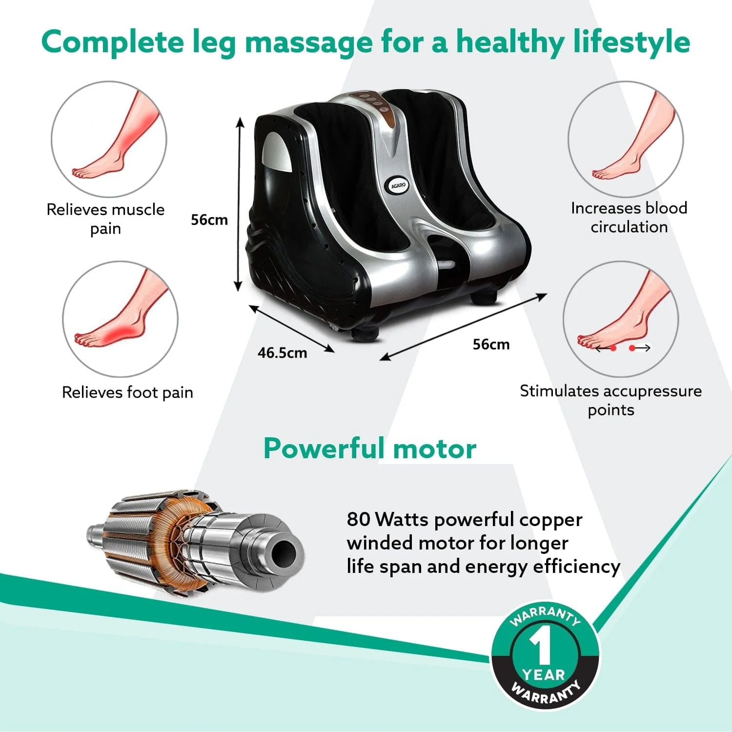 Amaze Foot, Calf & Leg Massager Machine , with Vibration & Heat, 3 Massage Levels, 4 motors for Home Usage (Silver - Black) - Image 6