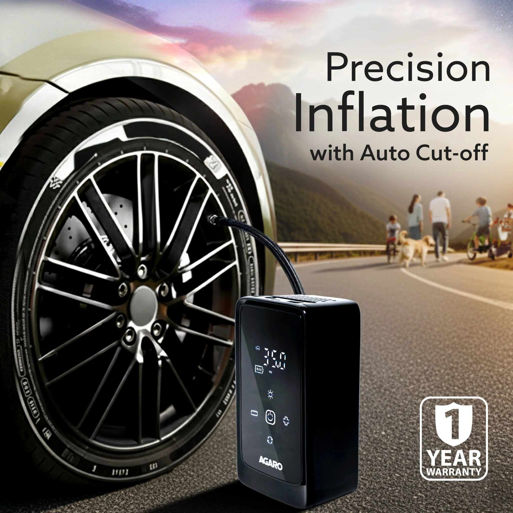 Atom Cordless Tyre Inflator, 150 PSI, 4500mAh Battery, Auto Shut-Off, Digital Display, LED Light, USB-C Charging, 12V DC Output, for Cars, Bikes, Balls & Inflatables - Image 3