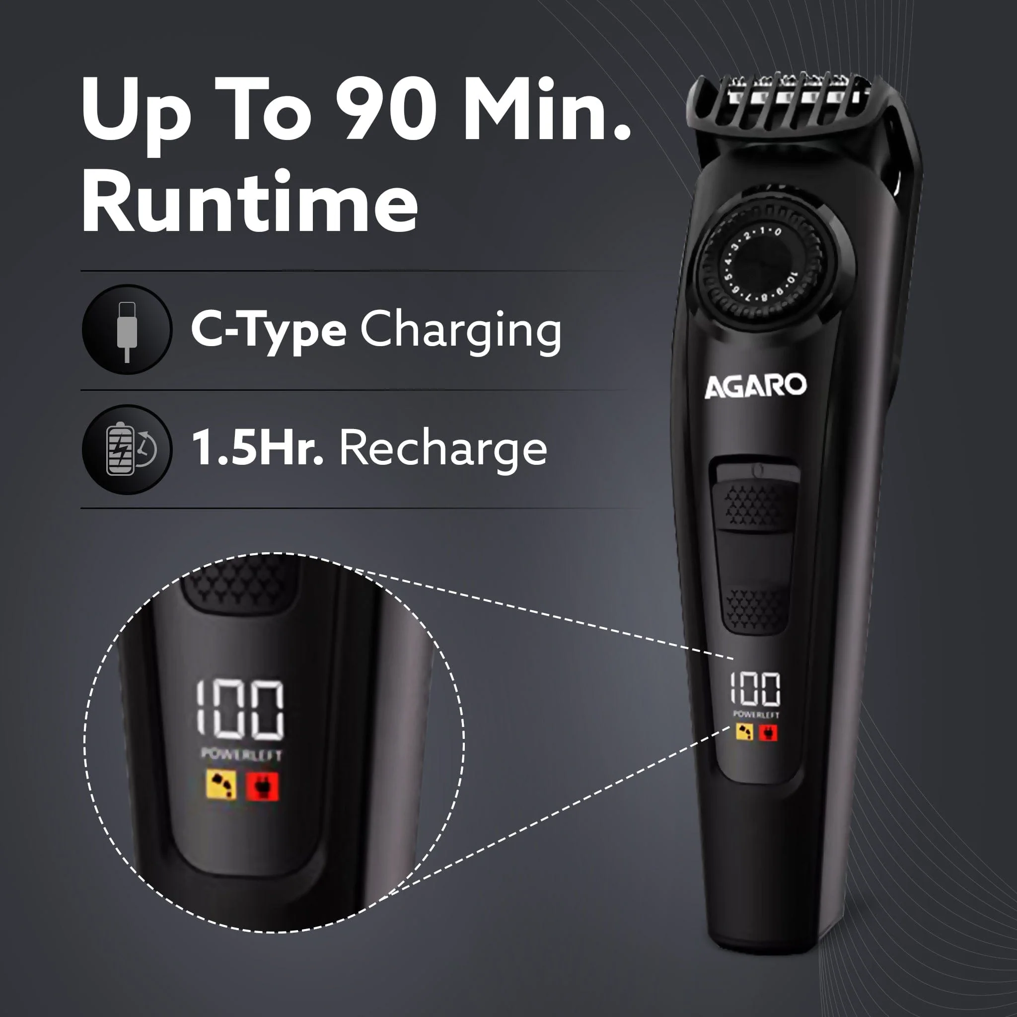Beard Trimmer MT1122, 10 Length Settings with digital display USB rechargeable multifunctional for home and travel - Image 5
