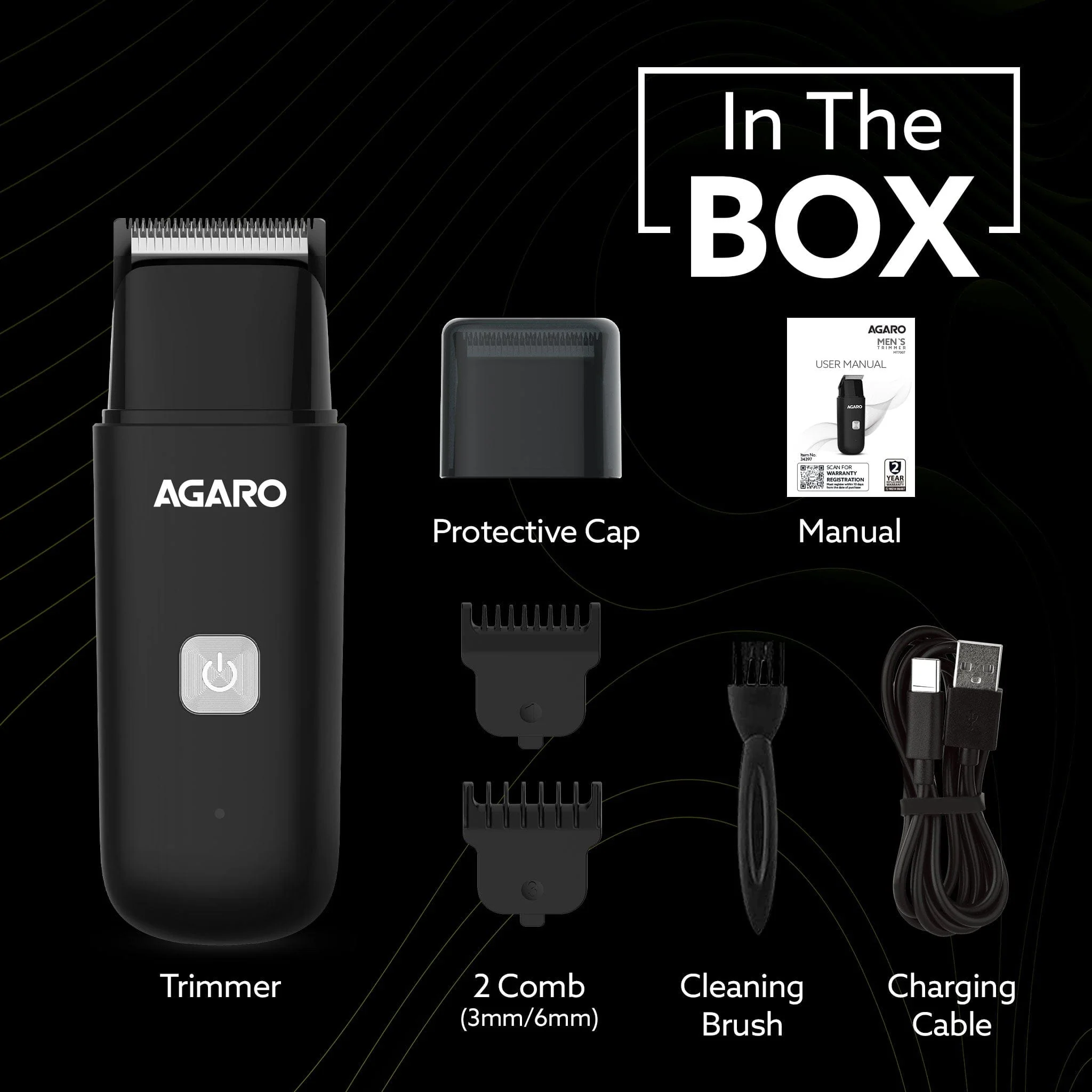 Beard Trimmer MT7007, 60 mins run time with Type C, 2pcs limit comb - 1mm & 3mm, Protective Cap, Washable Trimmer Head | Trimmer for Men - Image 7