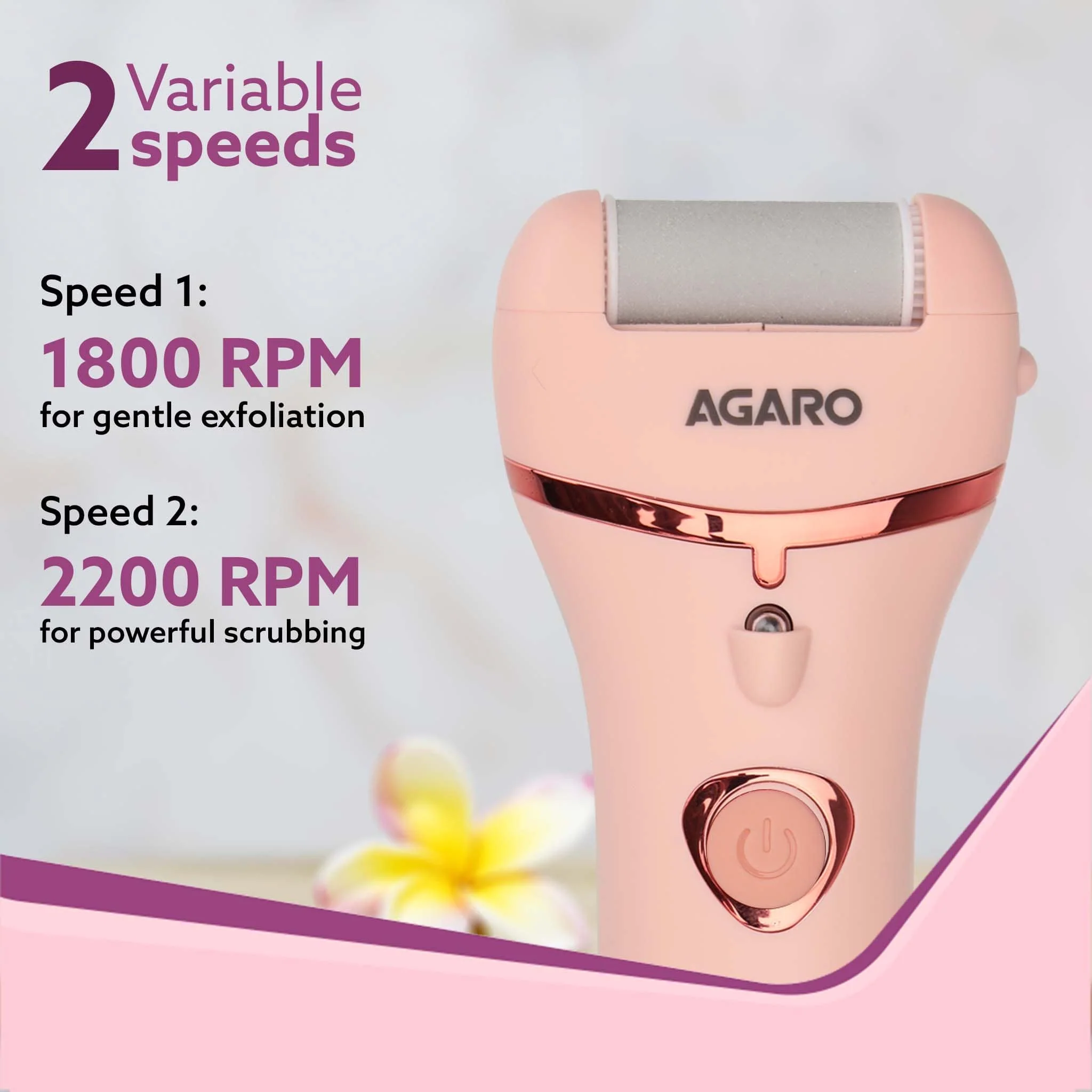 Callus Remover with 3 Interchangeable Head Rollers, Electronic Foot Scrubber For Callus & Dead Skin Removal, Pedicure Device, 2 Speed, Rechargeable Foot Care, Waterproof, CR1727, Pink - Image 3