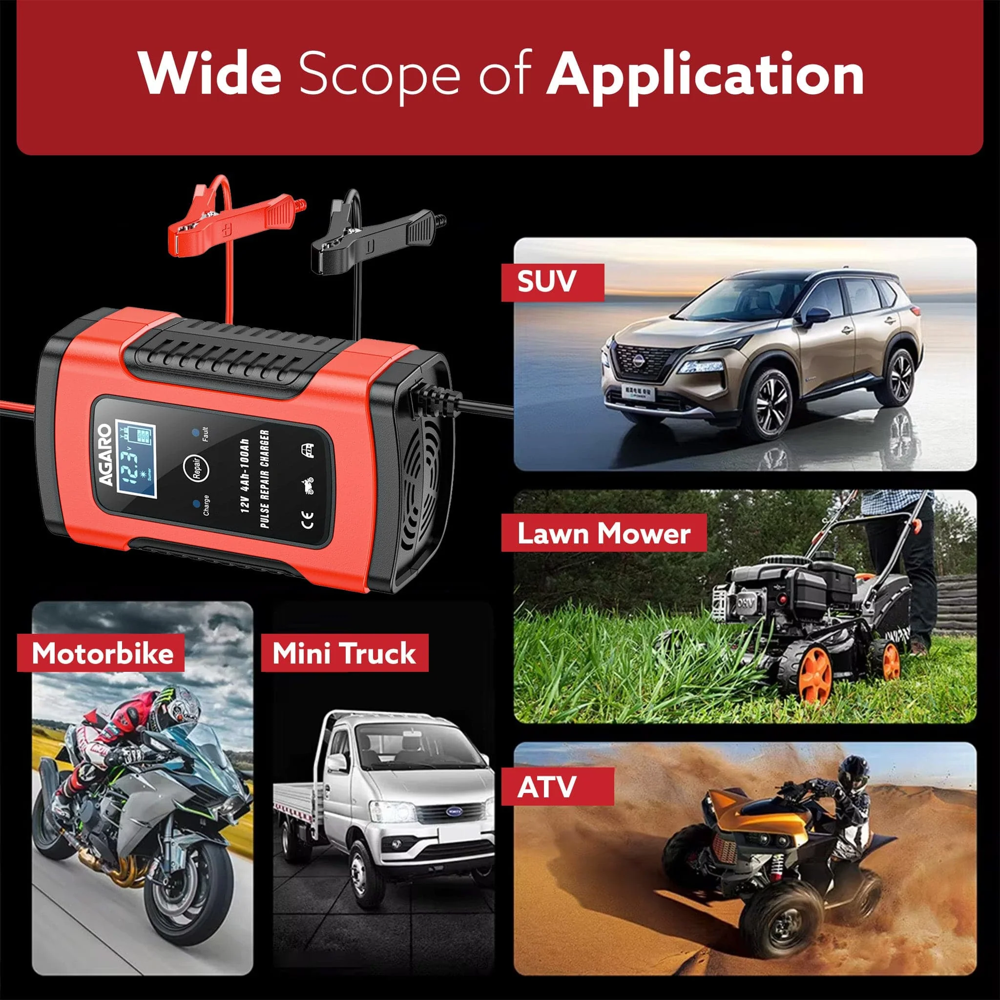 Car Battery Charger, 12V, 5A, Fully Automatic, Smart Car & Bike Battery Charger & Maintainer, Pulse Repair, LCD Display, Temperature Control, for AGM, Gel, Calcium & Wet Lead-Acid Batteries - Image 3