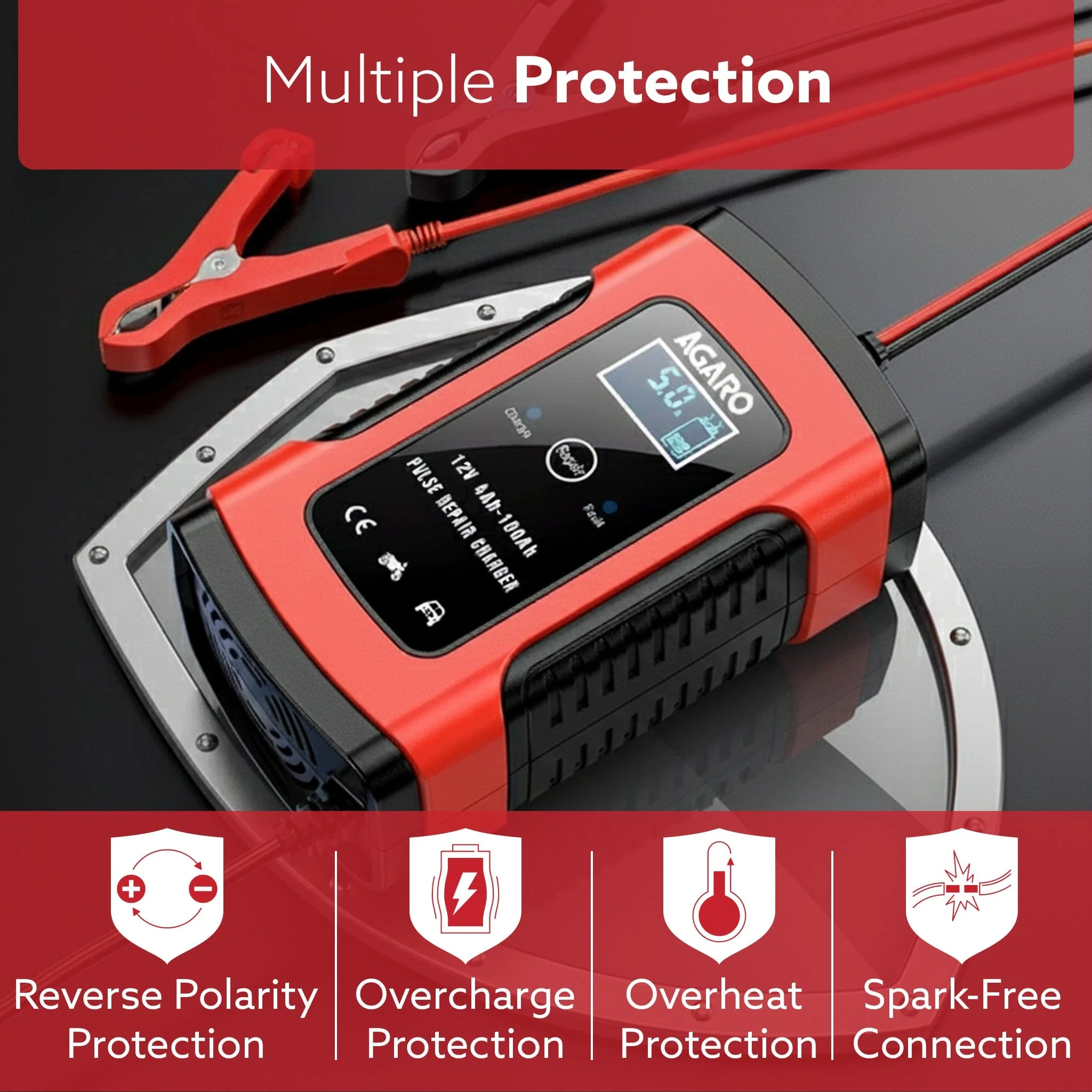 Car Battery Charger, 12V, 5A, Fully Automatic, Smart Car & Bike Battery Charger & Maintainer, Pulse Repair, LCD Display, Temperature Control, for AGM, Gel, Calcium & Wet Lead-Acid Batteries - Image 5