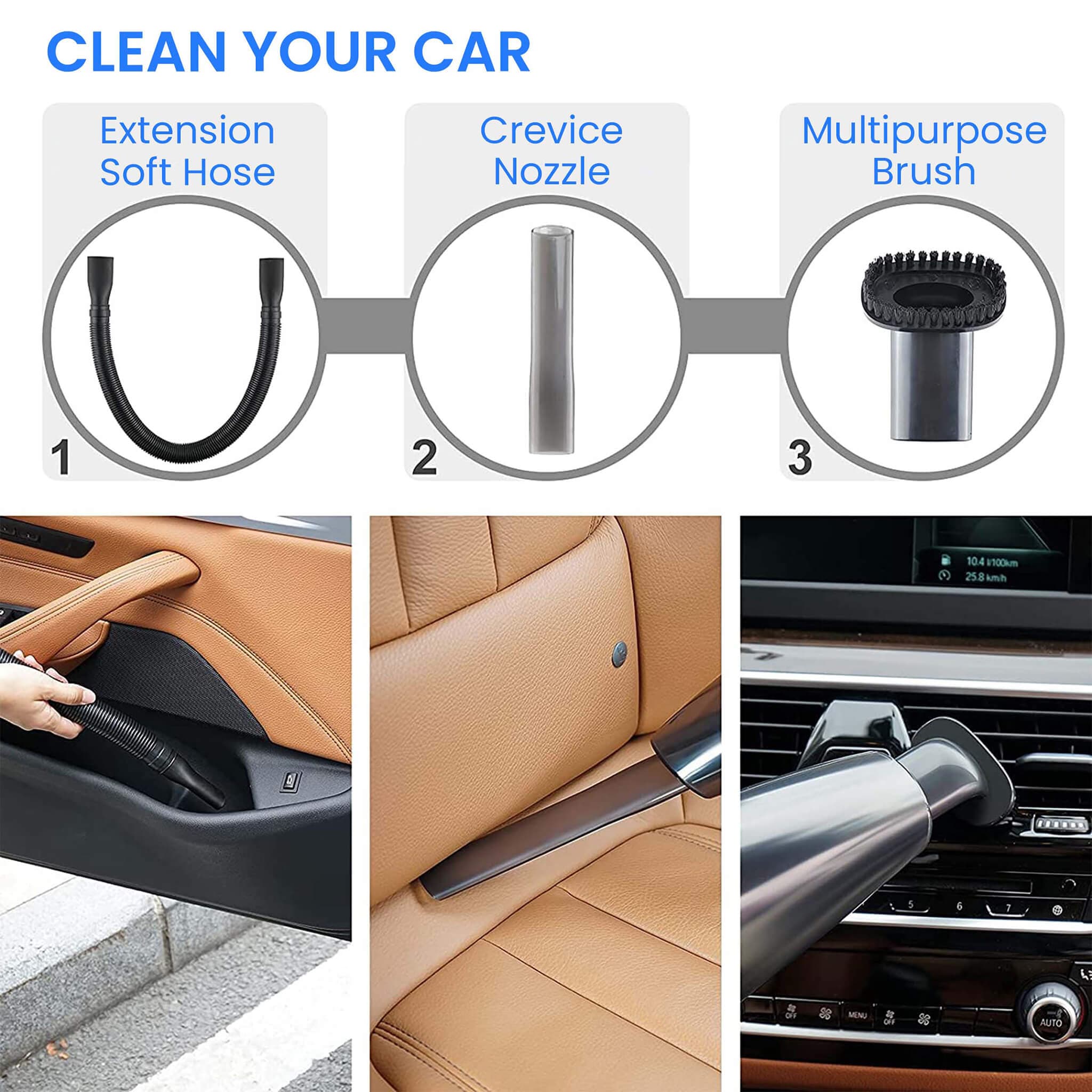 CV1077 Car Vacuum Cleaner, Portable, Handheld,12V DC /110W, 4.5KPA Power Socket, 14.7ft Long Cord, Stainless Steel Filter, Black - Image 3