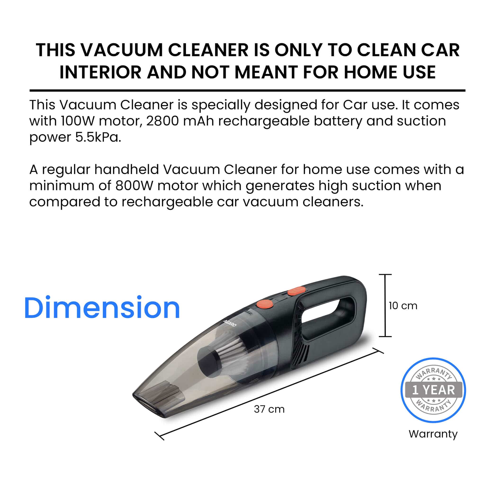 HVC1081 Cordless Rechargeable Car Vacuum Cleaner, Portable, Handheld,110W, 5.5KPA Power Socket, Stainless Steel Filter, Black - Image 6