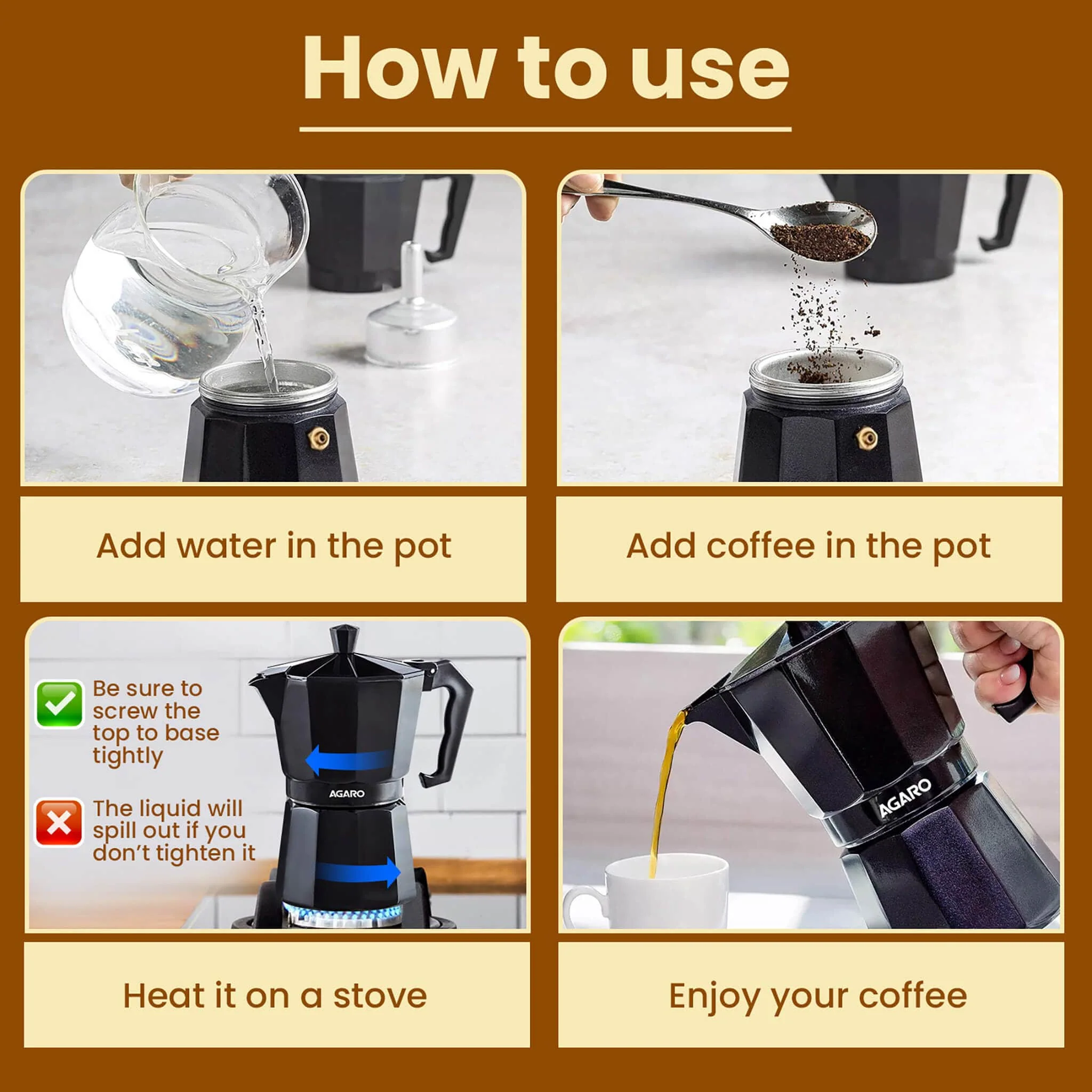 Classic Moka Pot - 240 ML - Black - Image 5