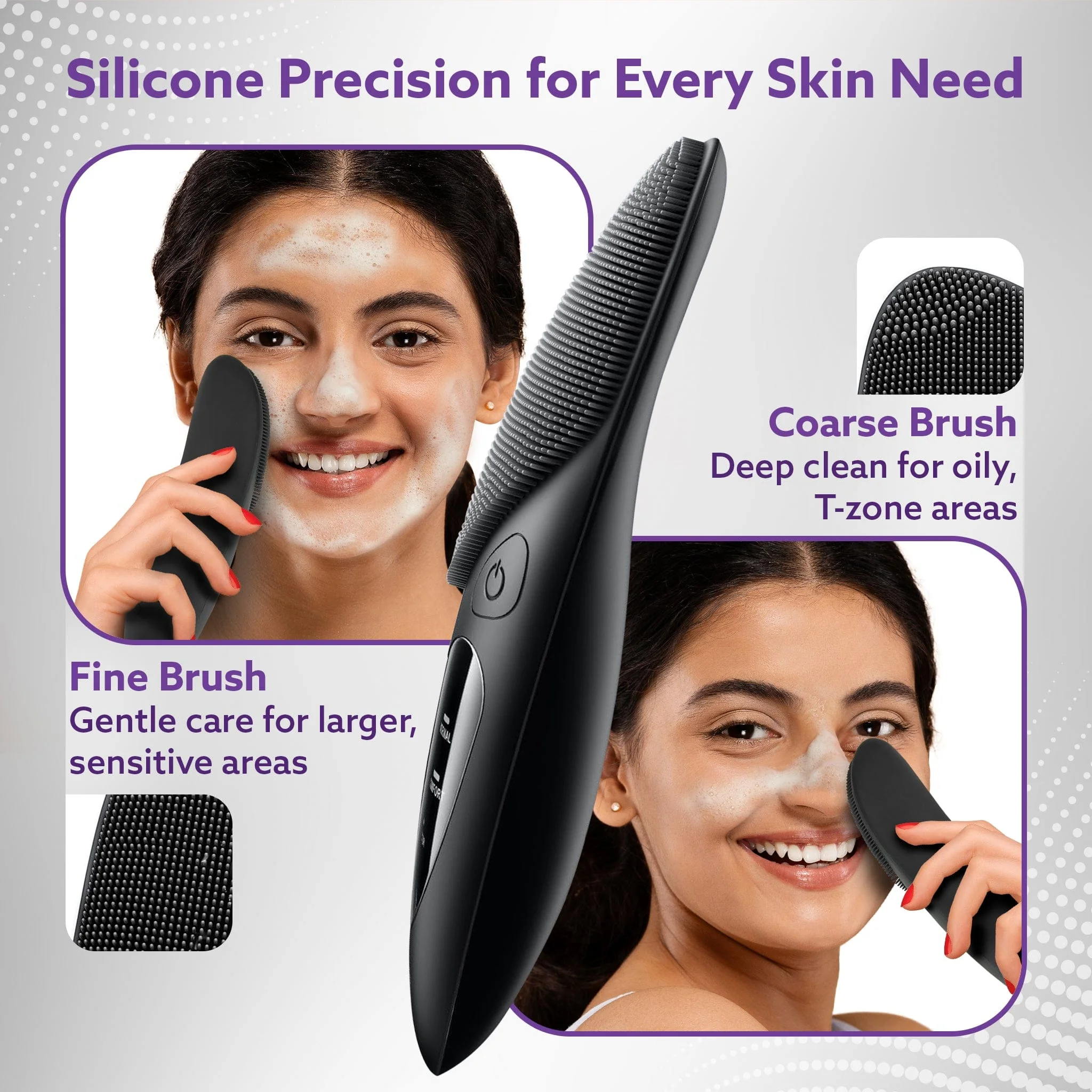 CM2407 Facial Cleansing Massager with Sonic Vibration Technique, 5 Cleaning Modes, Waterproof, Soft Silicone Bristles, Handheld, Black - Image 3