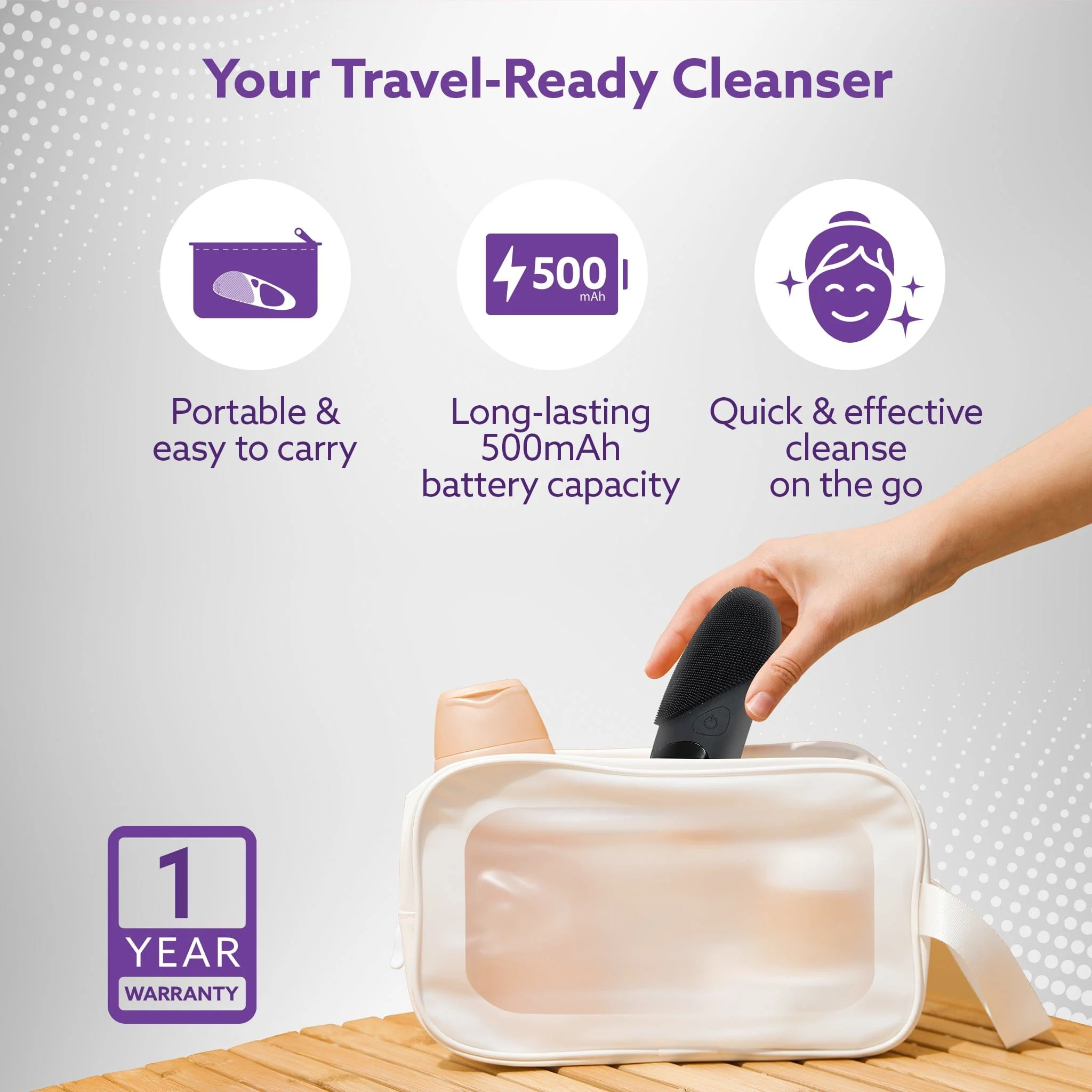 CM2407 Facial Cleansing Massager with Sonic Vibration Technique, 5 Cleaning Modes, Waterproof, Soft Silicone Bristles, Handheld, Black - Image 7