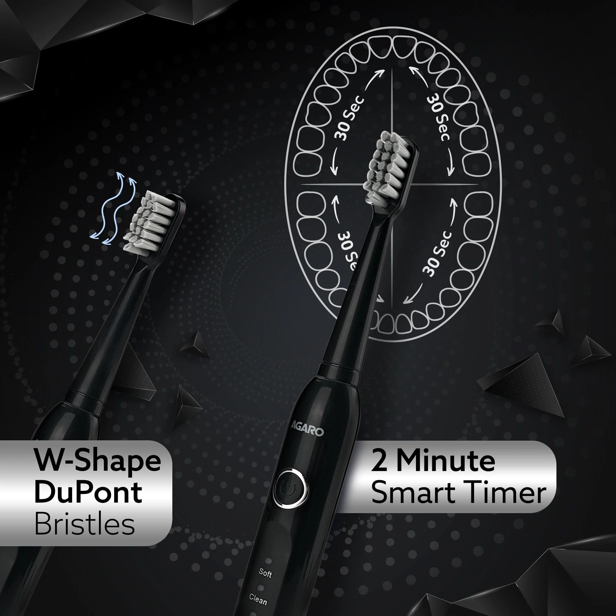 COSMIC ADVANCE Sonic Electric Tooth Brush For Adults With 5 Modes, 2 Brush Heads & Rechargeable With 4 Hours Charge Lasting Up To 25 Days, Power Toothbrush, (Black) - Image 6