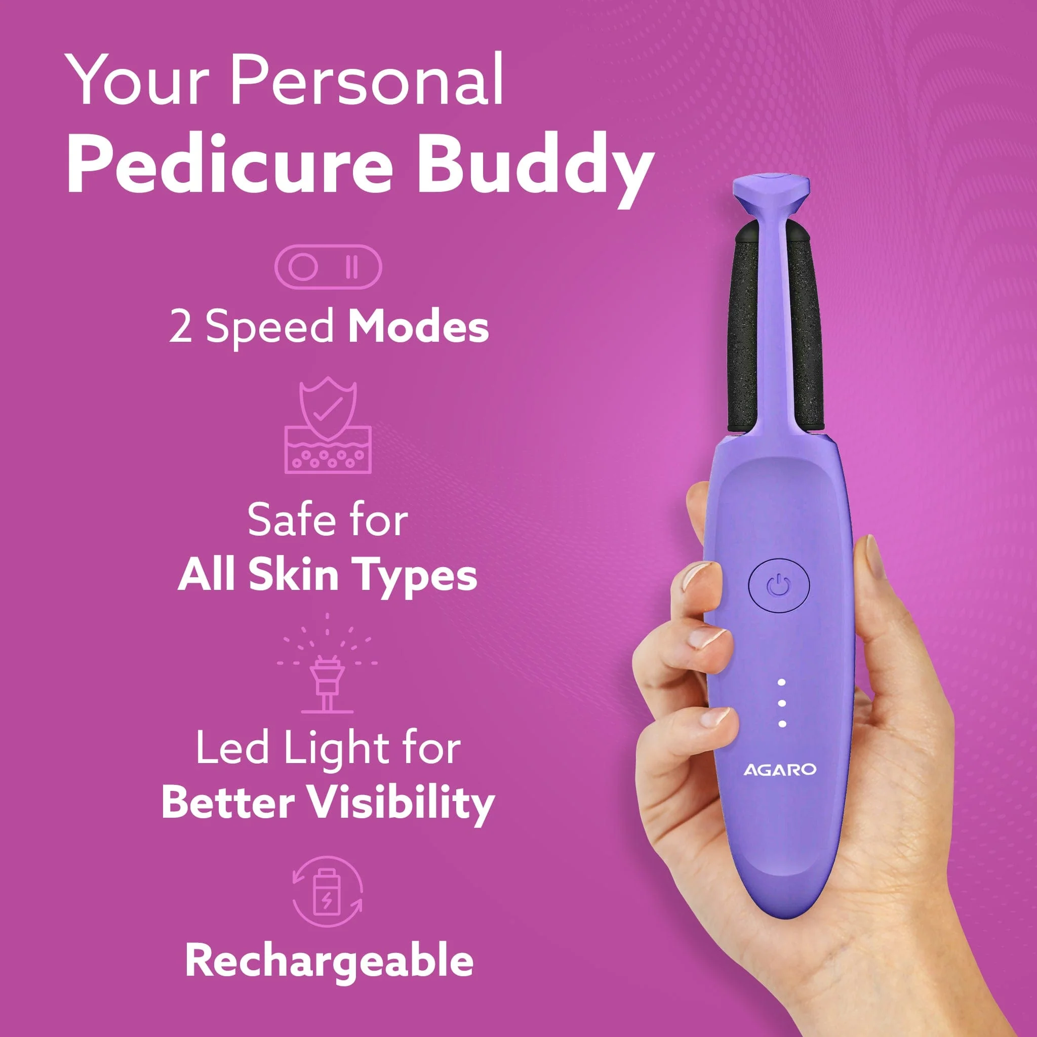 CR1414 Electric Callus Remover with 2 Replaceable Heads – Rechargeable Foot Scrubber for Dead Skin & Cracked Heels | Pedicure Machine with 120 Minutes Runtime - Image 3