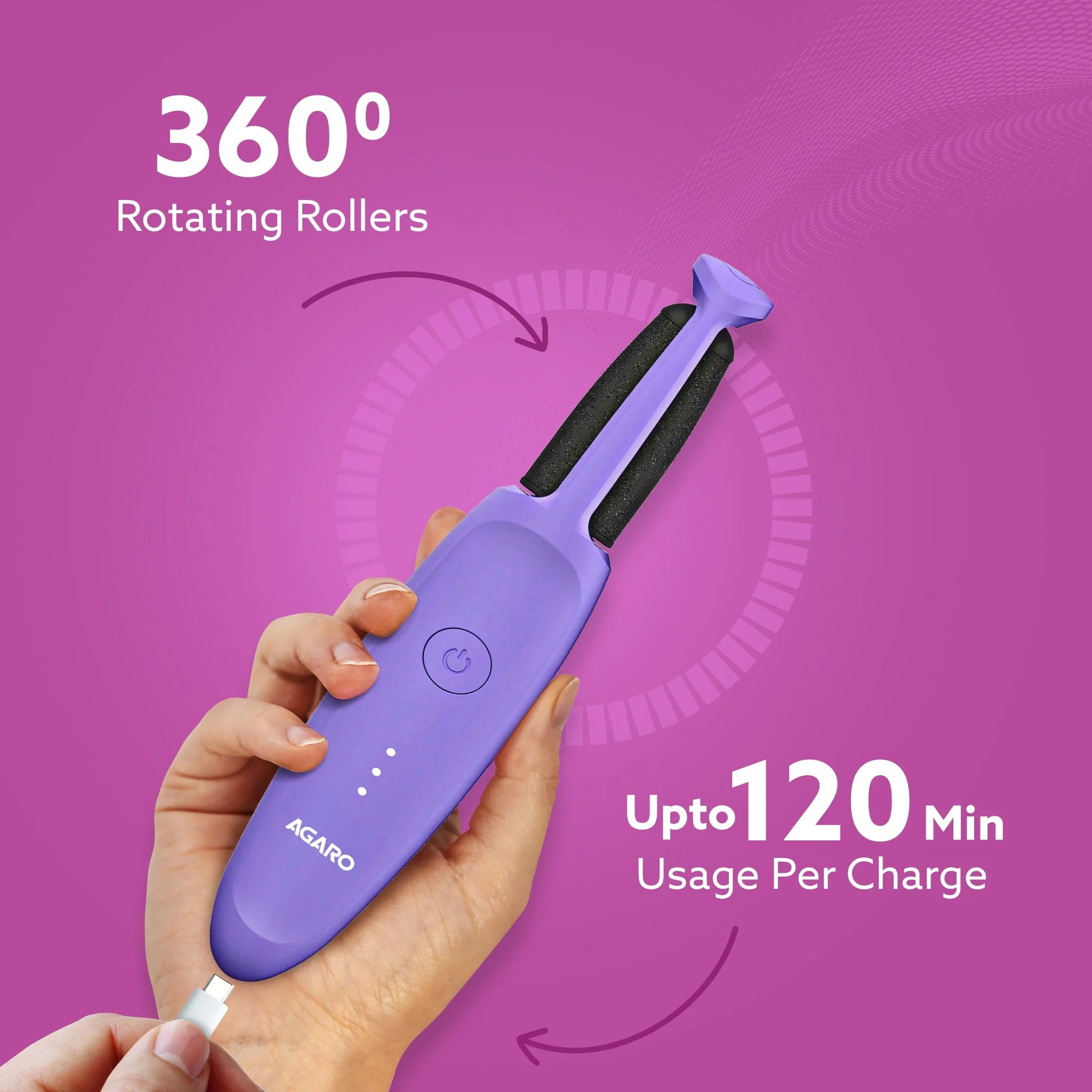 CR1414 Electric Callus Remover with 2 Replaceable Heads – Rechargeable Foot Scrubber for Dead Skin & Cracked Heels | Pedicure Machine with 120 Minutes Runtime - Image 5