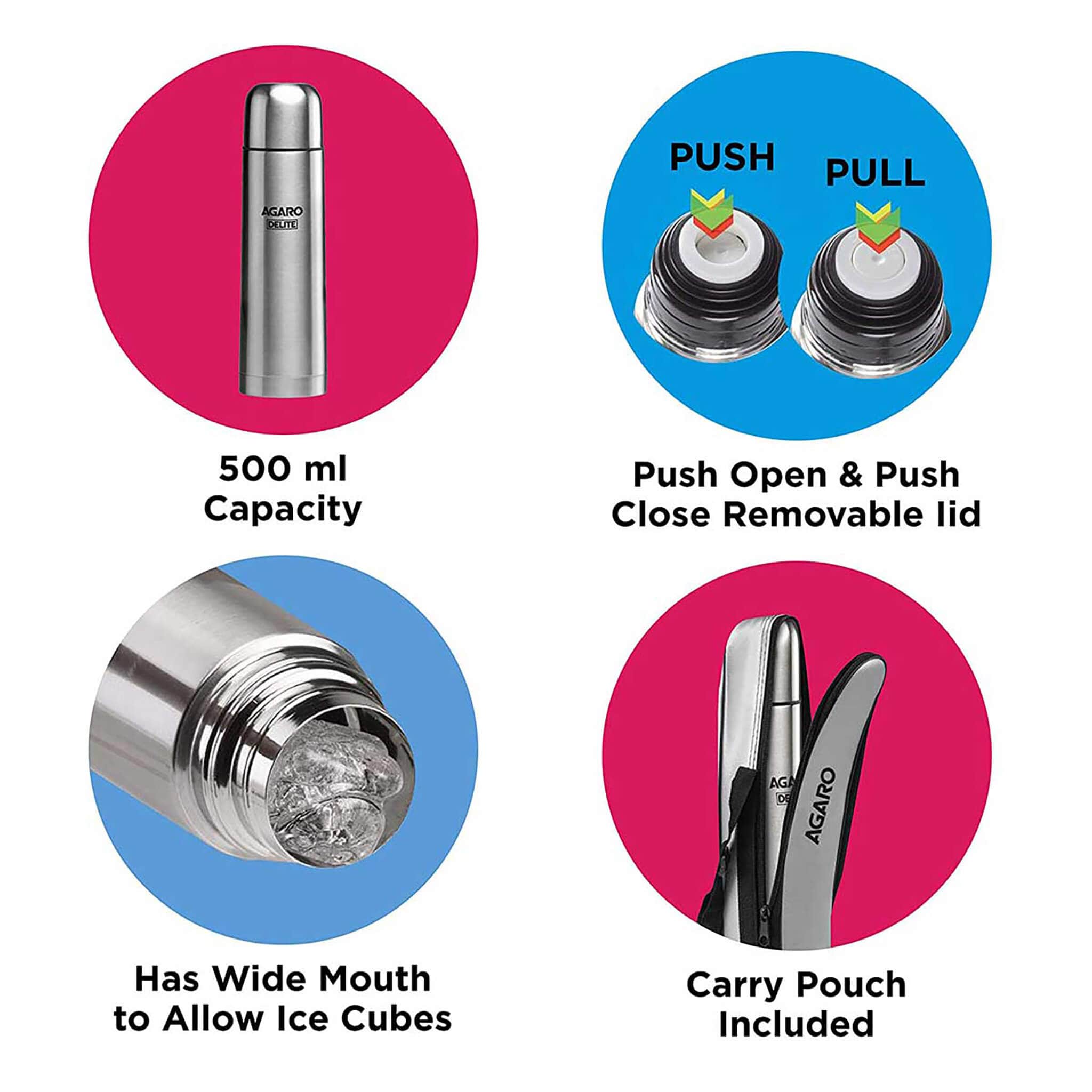 Delight Stainless Steel Flask, 500ml, Grey - Image 4