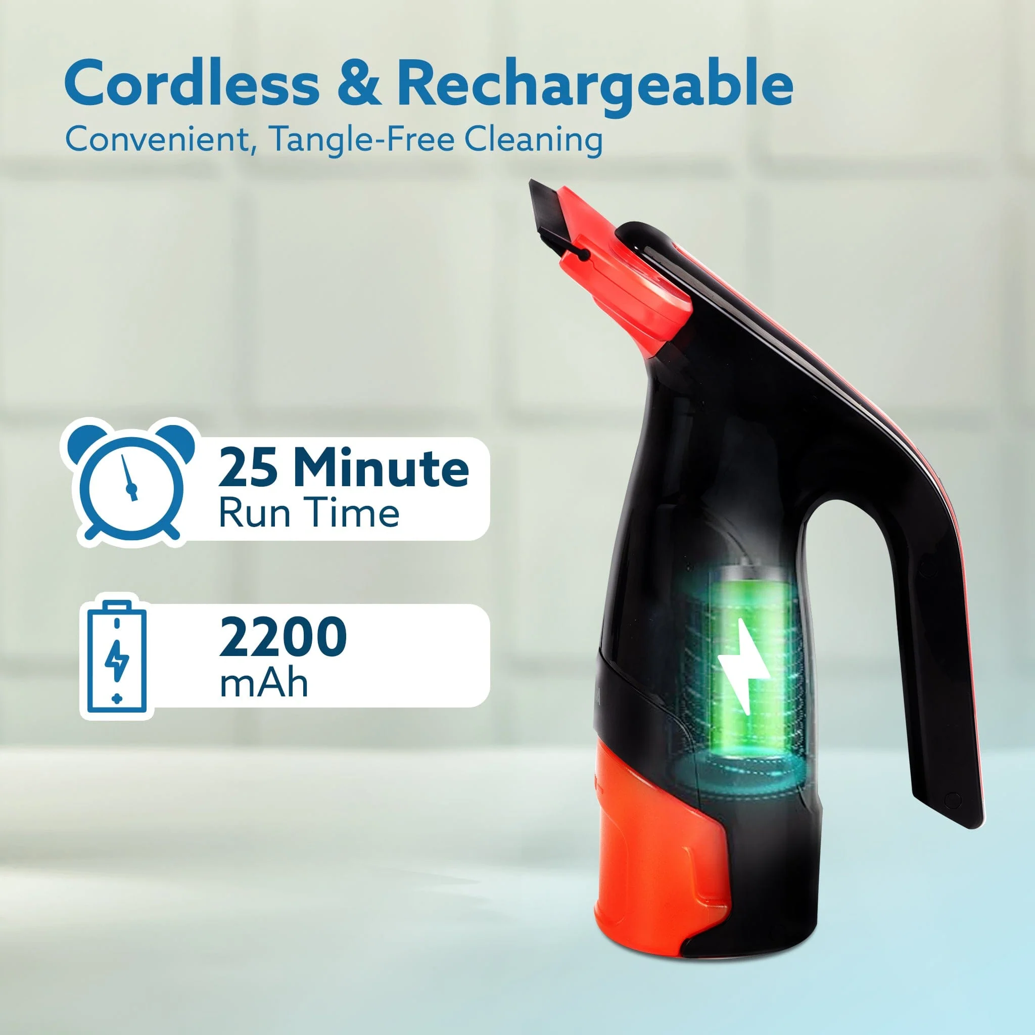 Delite Electric Glass Vacuum Cleaner, Spray & Vacuum, 28 Cm Suction Blade, Cordless, 360 ML Spray Bottle, Portable, Efficient for Cleaning Window Glass, Tiles, Glass Tables, Red & Black - Image 5