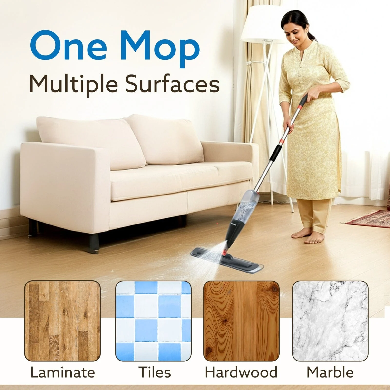 Delite Spray Mop for Dry and Wet Floor Cleaning with Washable Microfiber Pad - with 800ml Refillable Bottle for Wooden Floor, Hardwood, Marble, Laminate, Ceramic Tiles, and for Dust Cleaning - Image 3