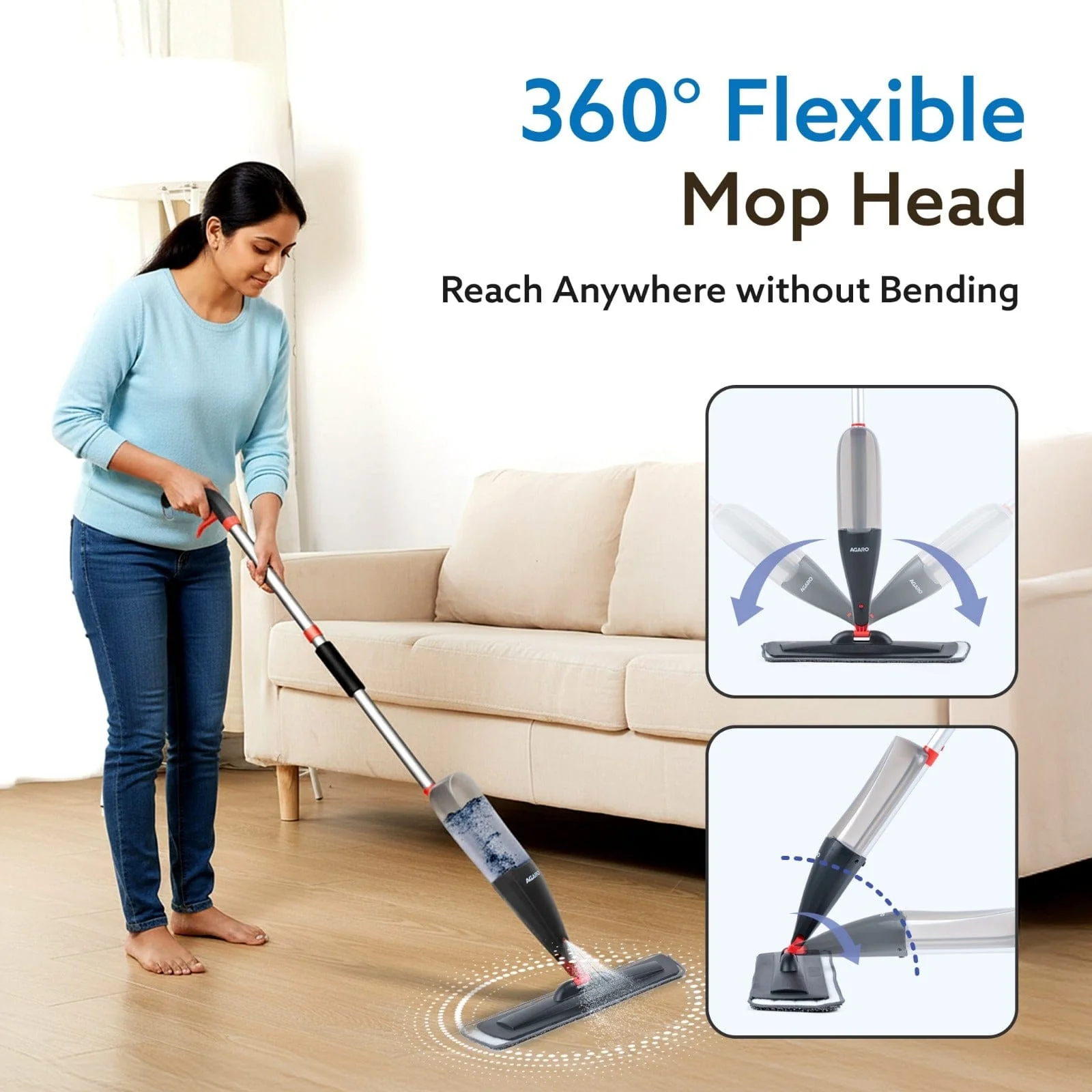 Delite Spray Mop for Dry and Wet Floor Cleaning with Washable Microfiber Pad - with 800ml Refillable Bottle for Wooden Floor, Hardwood, Marble, Laminate, Ceramic Tiles, and for Dust Cleaning - Image 5
