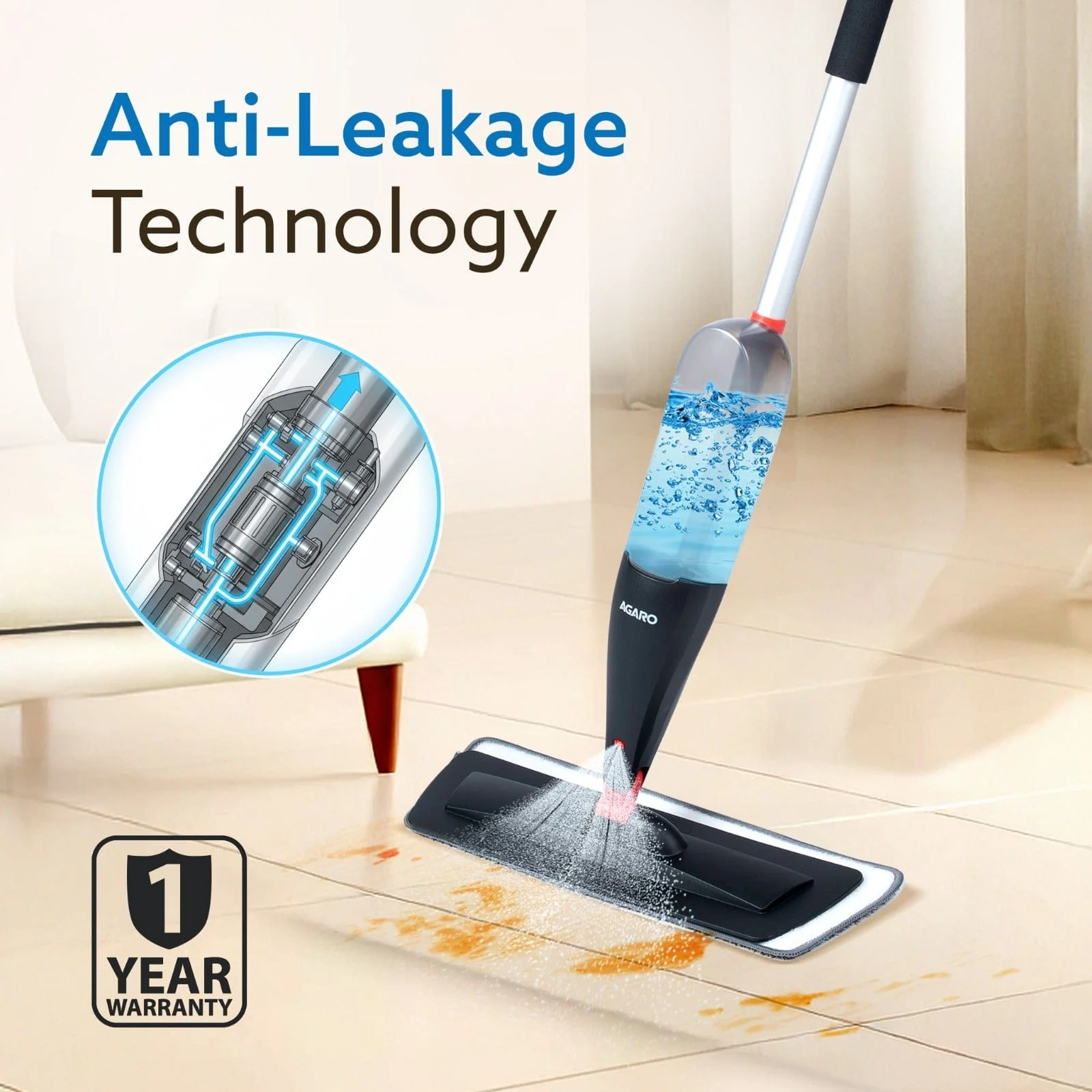 Delite Spray Mop for Dry and Wet Floor Cleaning with Washable Microfiber Pad - with 800ml Refillable Bottle for Wooden Floor, Hardwood, Marble, Laminate, Ceramic Tiles, and for Dust Cleaning - Image 6