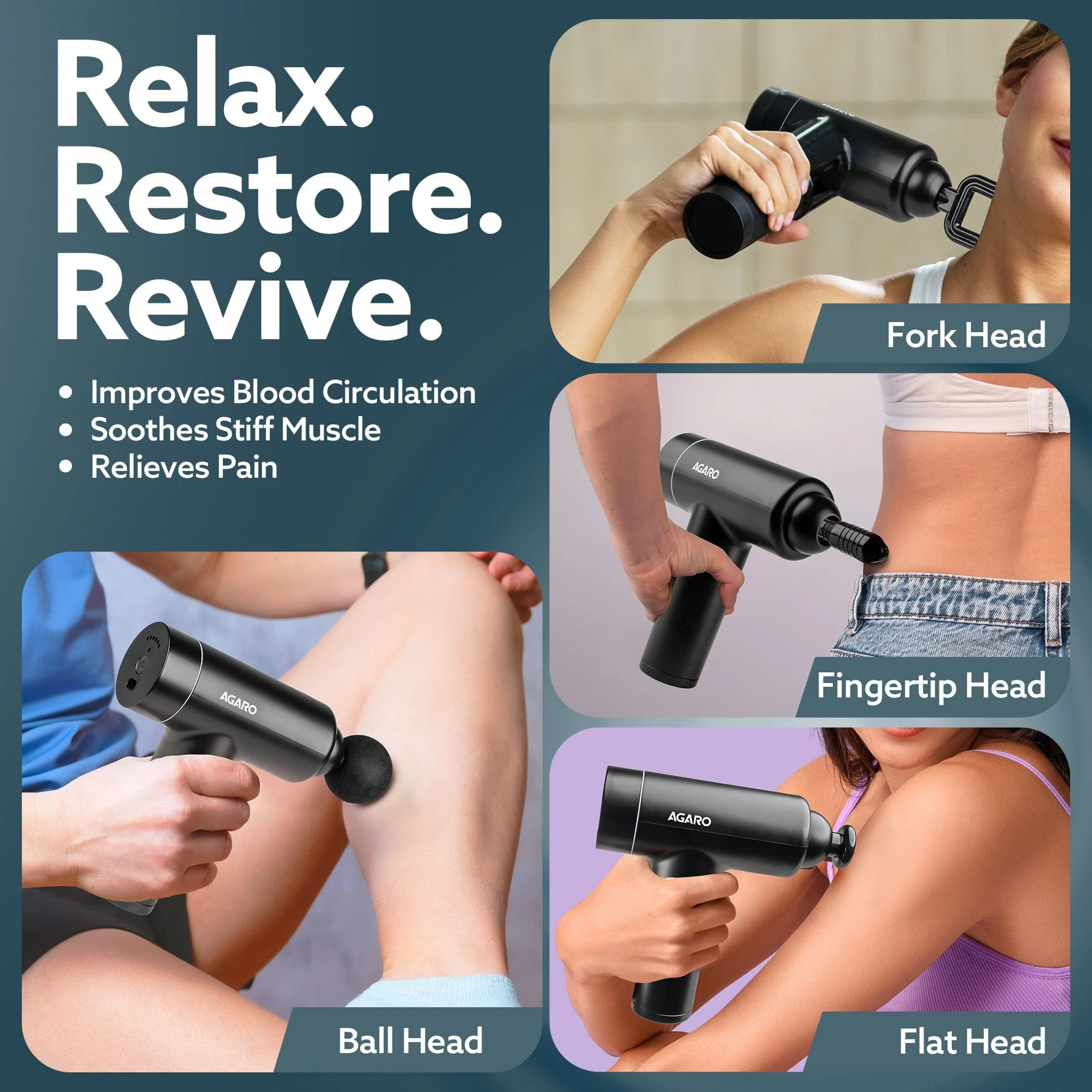Regal Gun Massager, 4 Heads, 6 Speed, Rechargeable, Handheld, Percussion Muscle Massager for Full Body Pain Relief, Muscle Relaxation of Neck, Shoulder, Back, Foot for Men & Women, Black. - Image 3