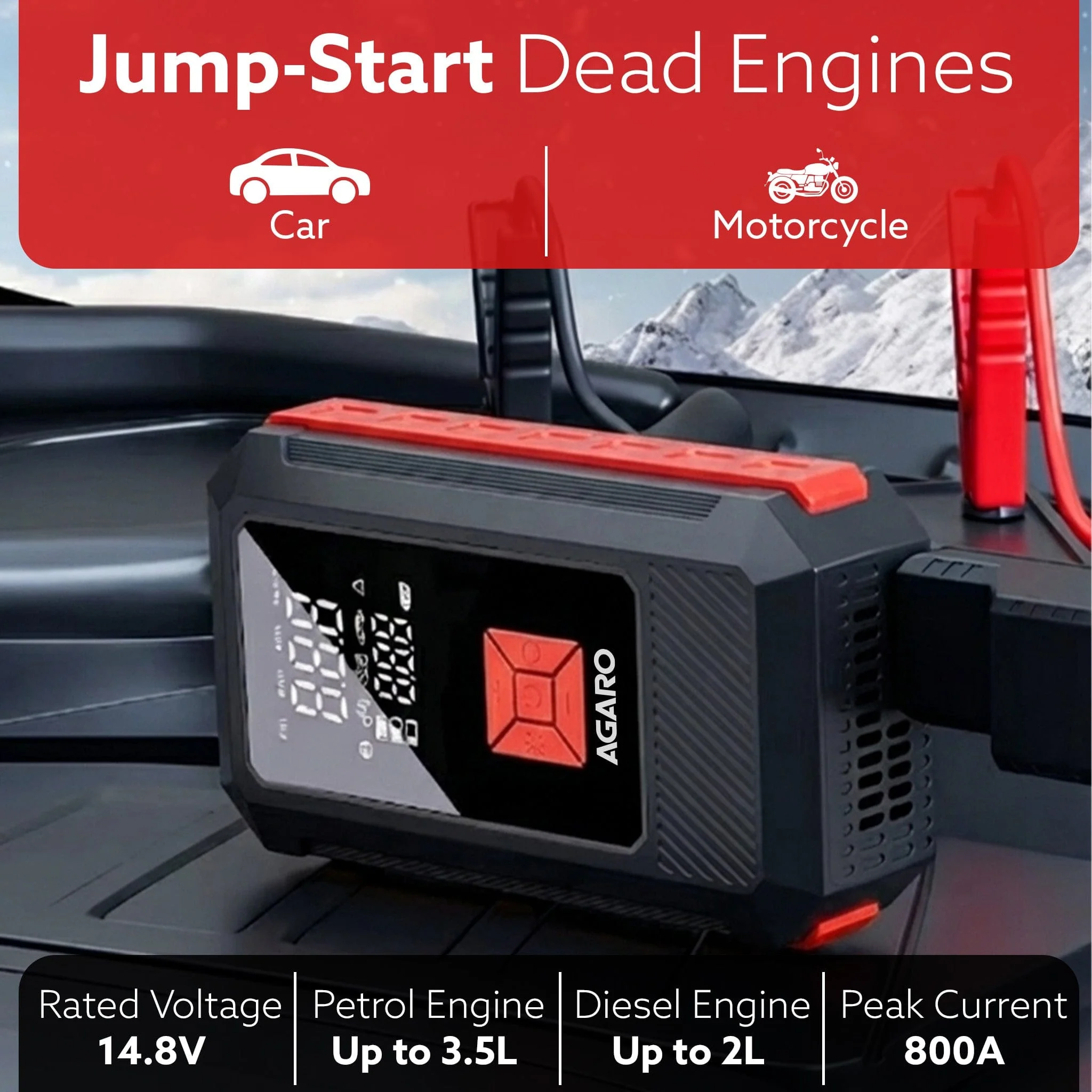 Regal Tyre inflator & Jump Starter, For Cars & Bikes, 12V, Upto 150 PSI, 10000 mAH Powerful Battery, LED Light, Digital Display, Multiple Nozzles - Image 3