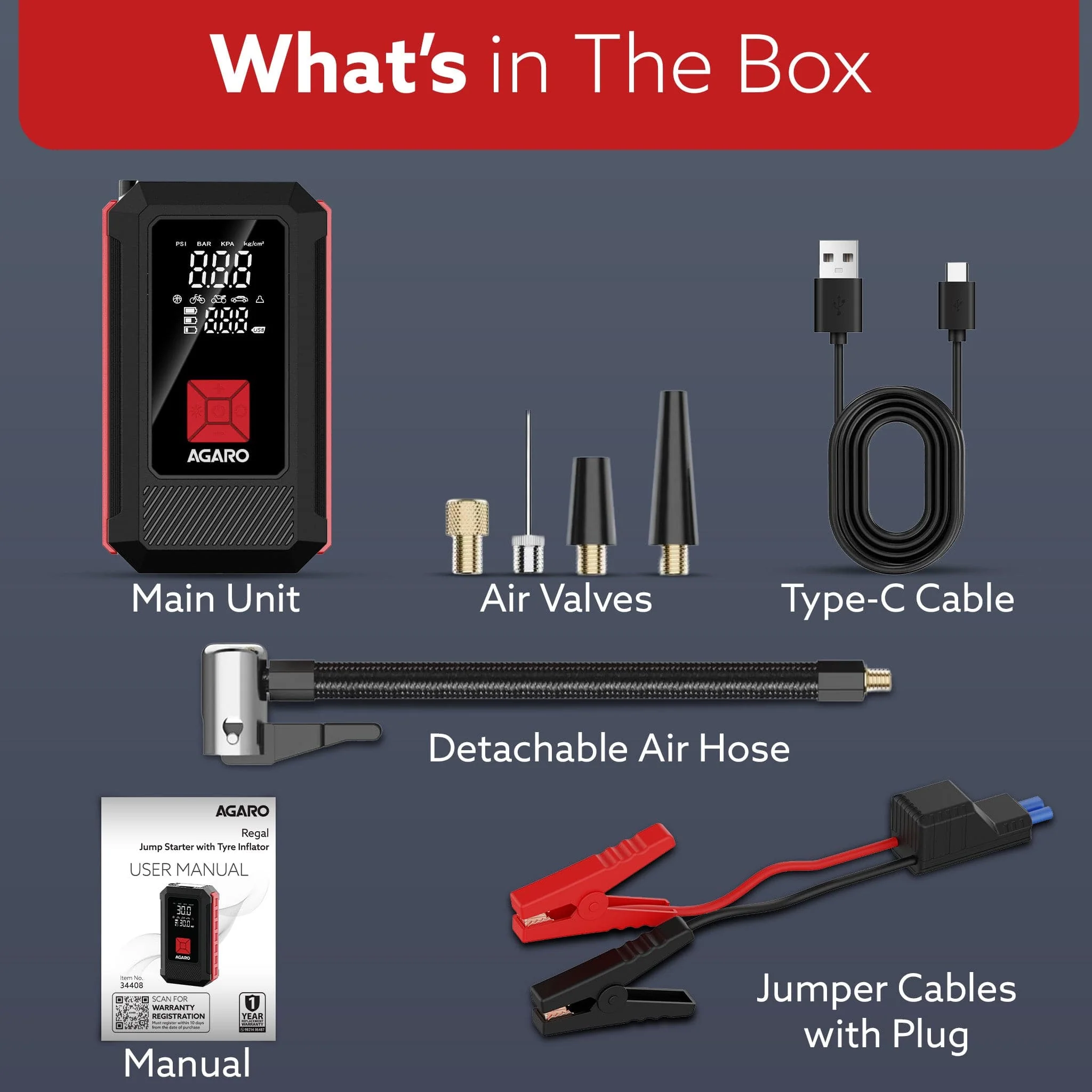Regal Tyre inflator & Jump Starter, For Cars & Bikes, 12V, Upto 150 PSI, 10000 mAH Powerful Battery, LED Light, Digital Display, Multiple Nozzles - Image 9