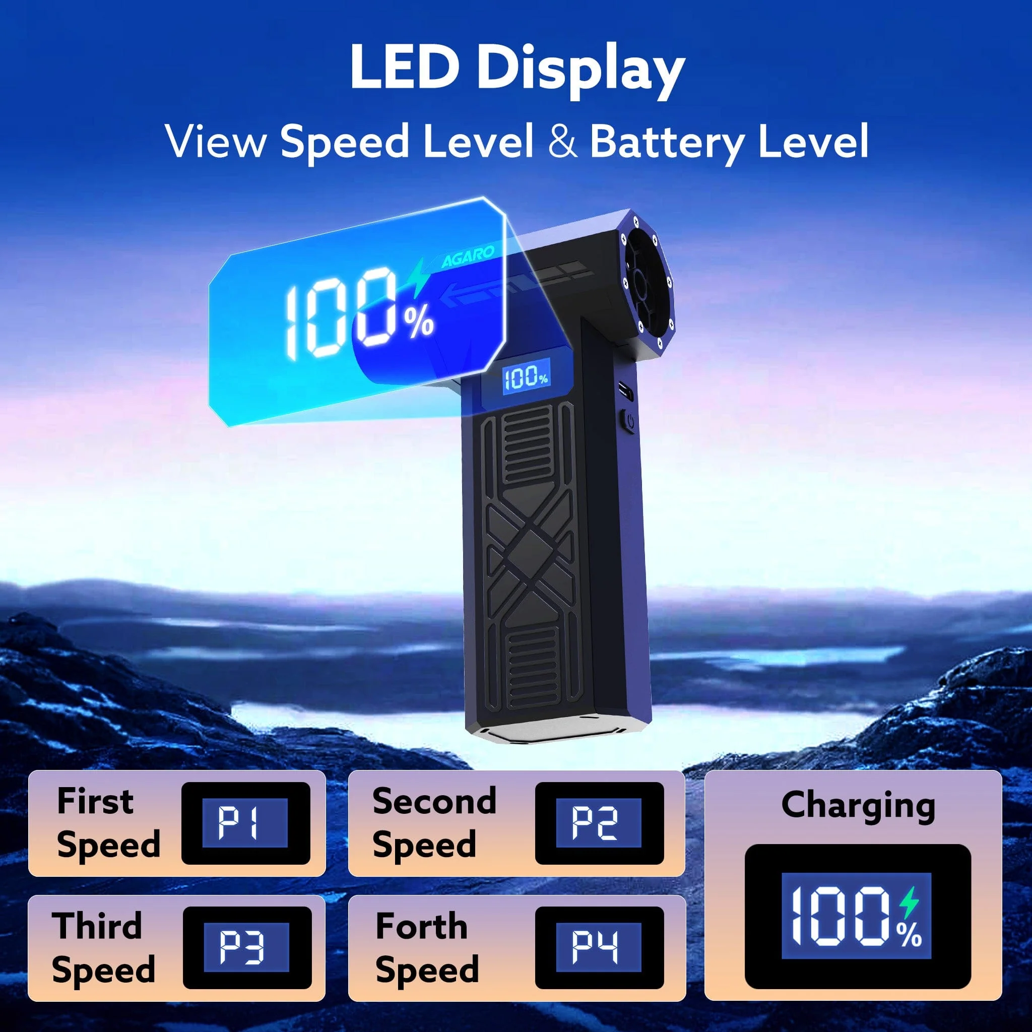 Electric Air Duster, Powerful 120000 RPM Cordless Mini Blower with 4-Speed Settings, Digital Display & 5200 mAh Battery | Dust Cleaner for Computer, Laptop, Keyboard, Car & Home Cleaning, AD1771 - Image 3