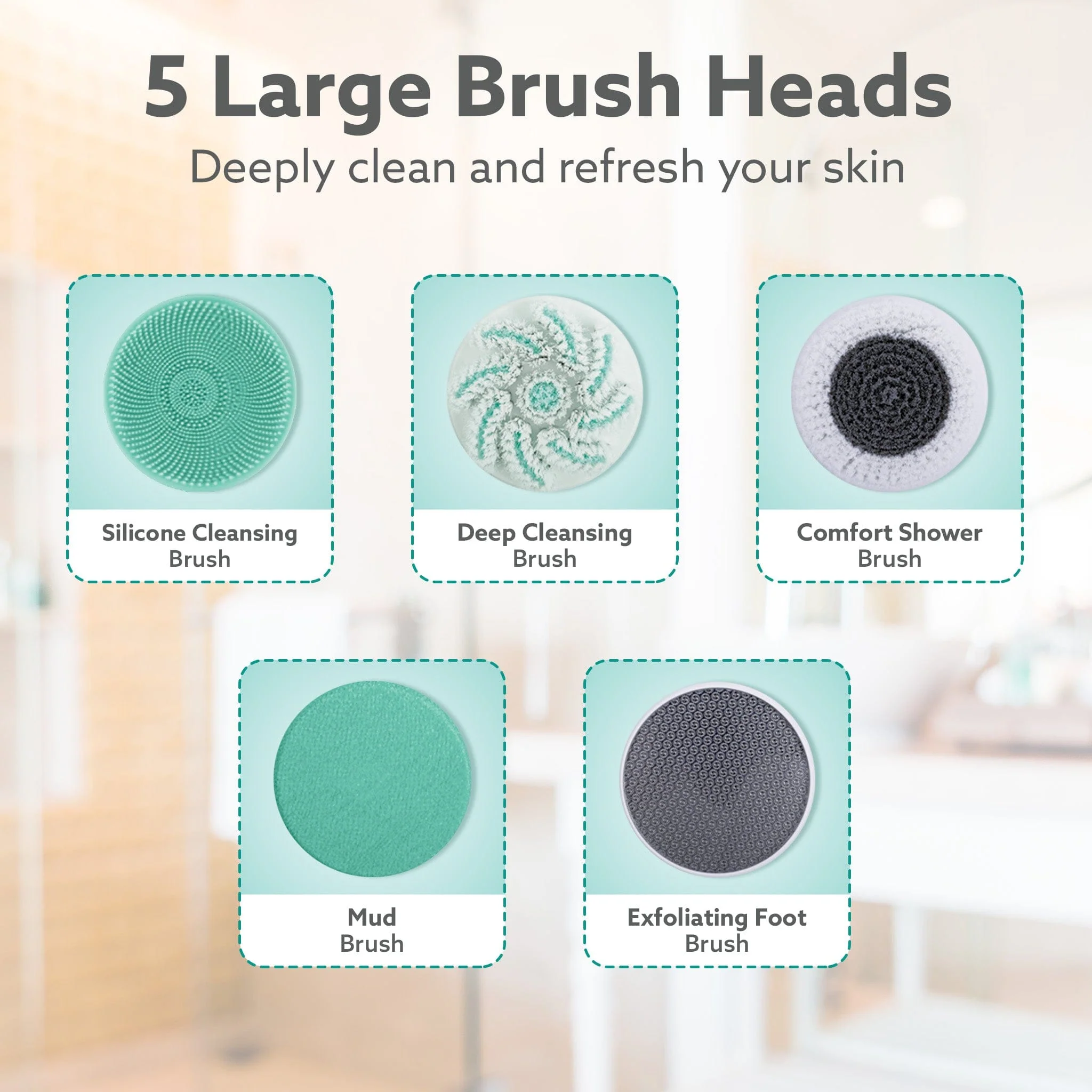 Electric Bath Brush – USB Rechargeable, IPX6 Waterproof | 5 Brush Heads, 3 Cleaning Modes, 360° Rotatable Electric Shower Brush with 14.5” Long Handle - Image 6