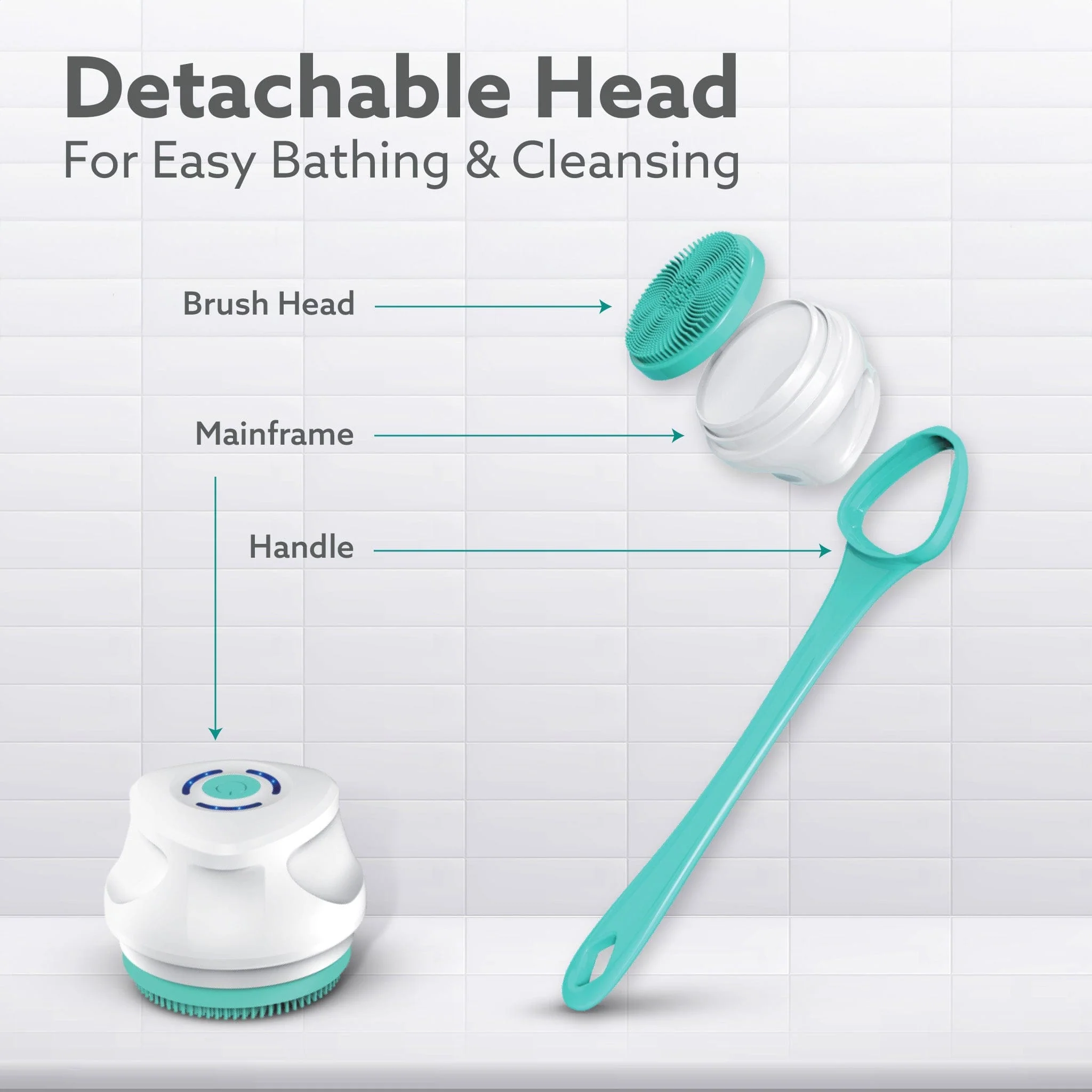 Electric Bath Brush – USB Rechargeable, IPX6 Waterproof | 5 Brush Heads, 3 Cleaning Modes, 360° Rotatable Electric Shower Brush with 14.5” Long Handle - Image 8
