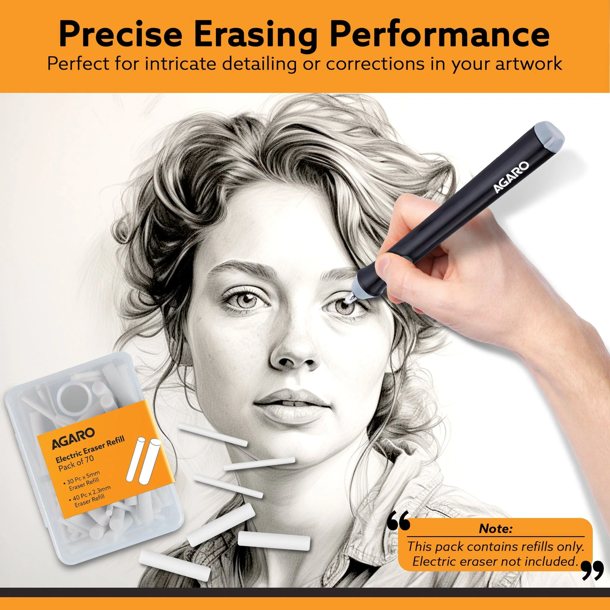 Electric Eraser Refill Pack of 70, 2.3mm & 5mm Eraser, Sketching, Drawing, Portrait Shading - Image 3