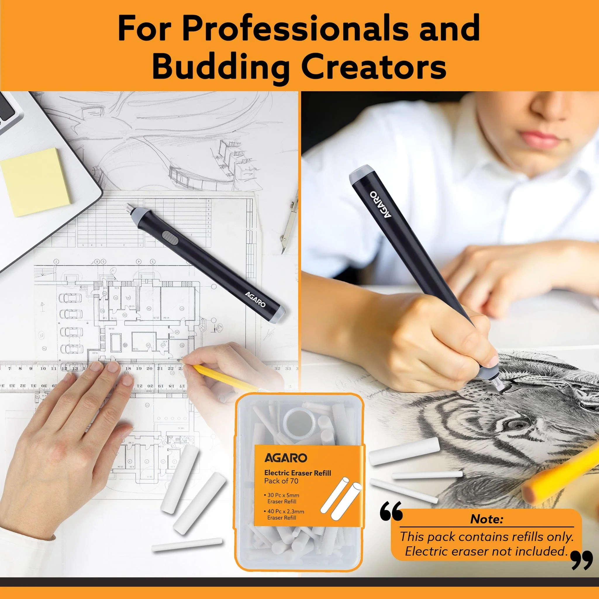 Electric Eraser Refill Pack of 70, 2.3mm & 5mm Eraser, Sketching, Drawing, Portrait Shading - Image 4