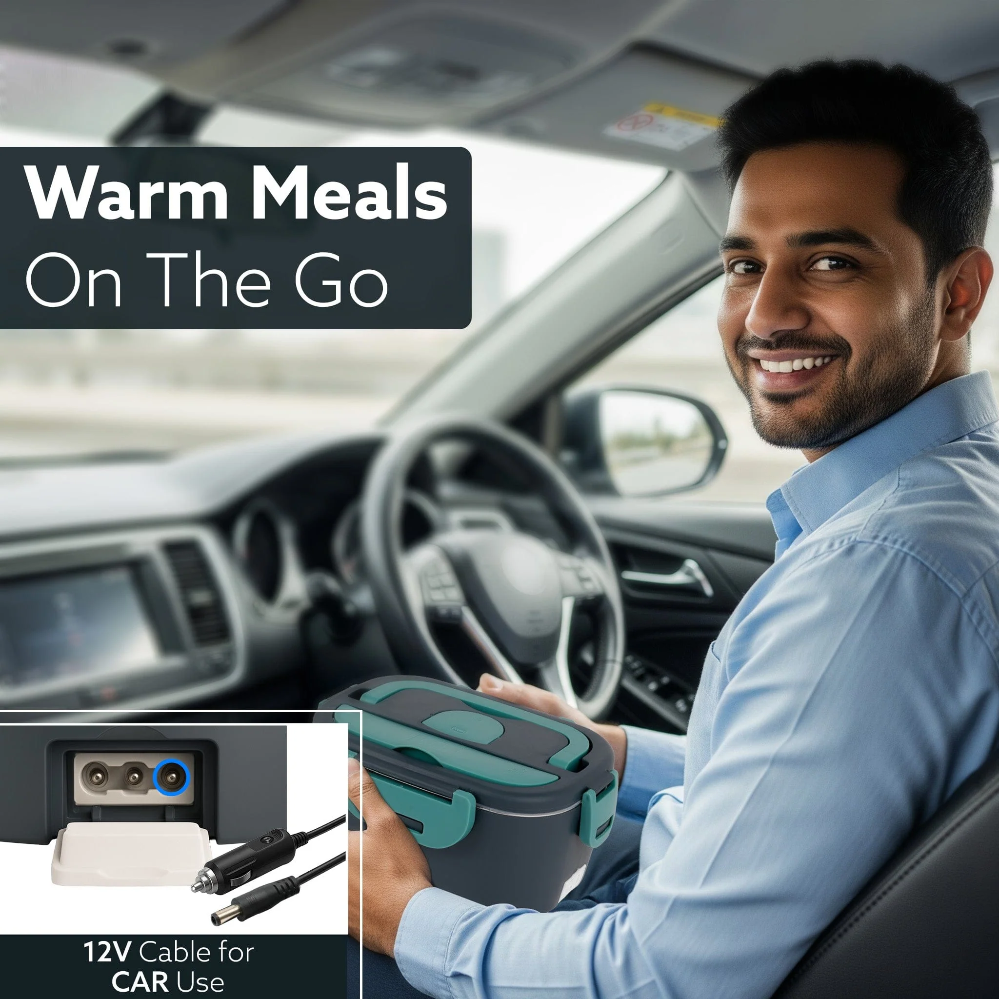 Electric Lunch Box, 1.5L Food Heater for Daily Office Use & Travel, Portable Food Warmer, Stainless Steel Container, Reheat in 30 Min, Leak-Proof, Detachable Cord, 2 Compartment, PTC Heating - Image 3