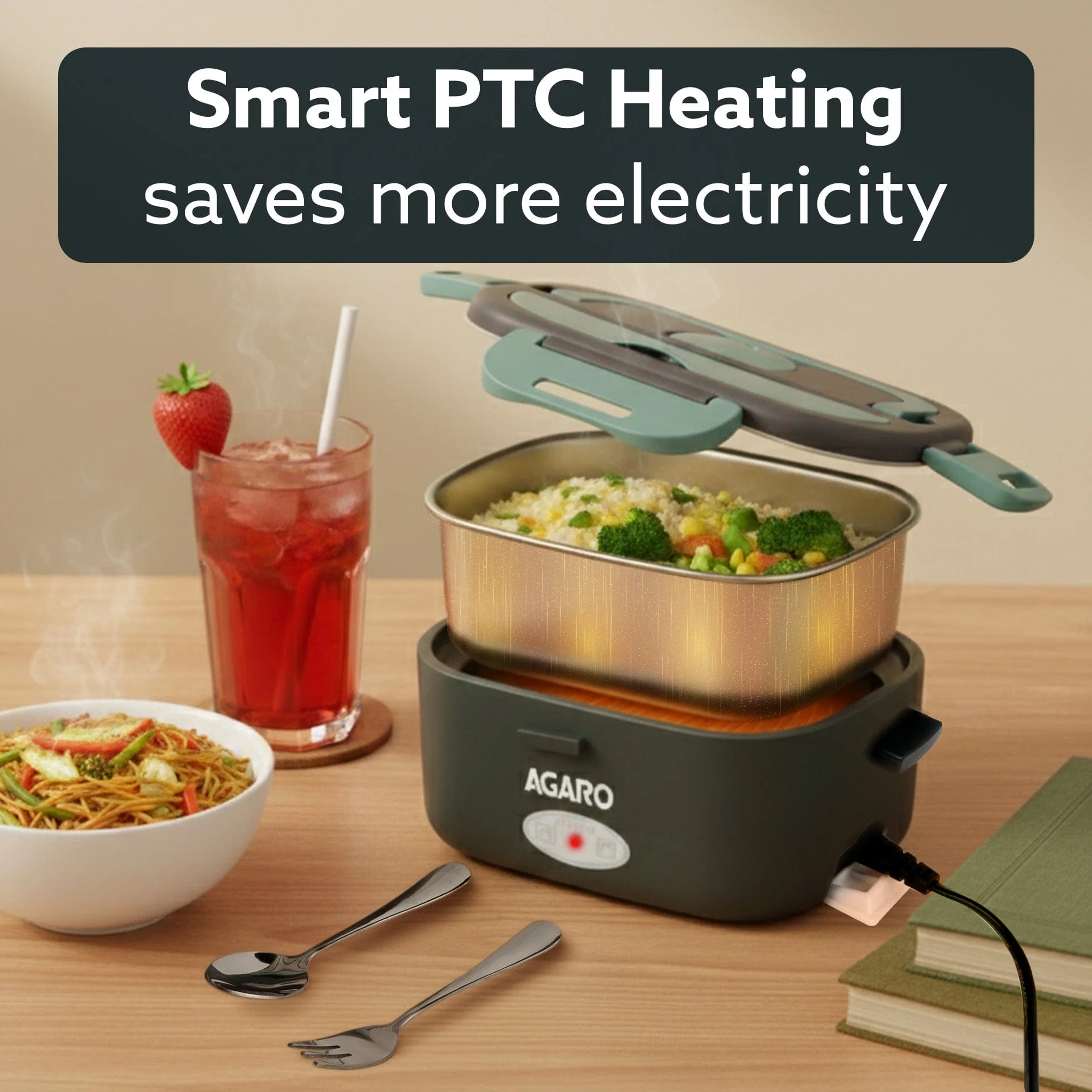 Electric Lunch Box, 1.5L Food Heater for Daily Office Use & Travel, Portable Food Warmer, Stainless Steel Container, Reheat in 30 Min, Leak-Proof, Detachable Cord, 2 Compartment, PTC Heating - Image 4