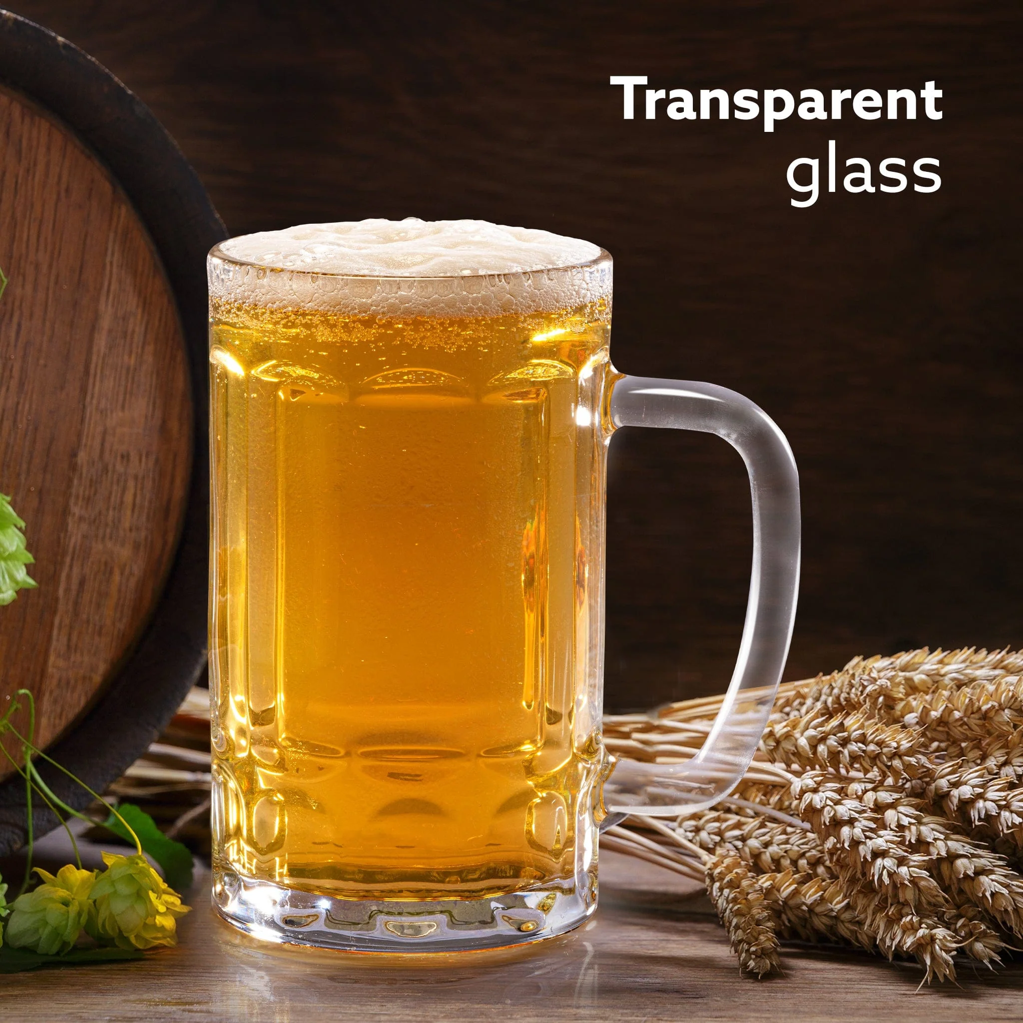 Elegant Beer Mug, Set of 2, 397ml Each, Transparent, Serves Beer, Juice, Mocktail, Cocktail, Drinking Glass with Handle - Image 2