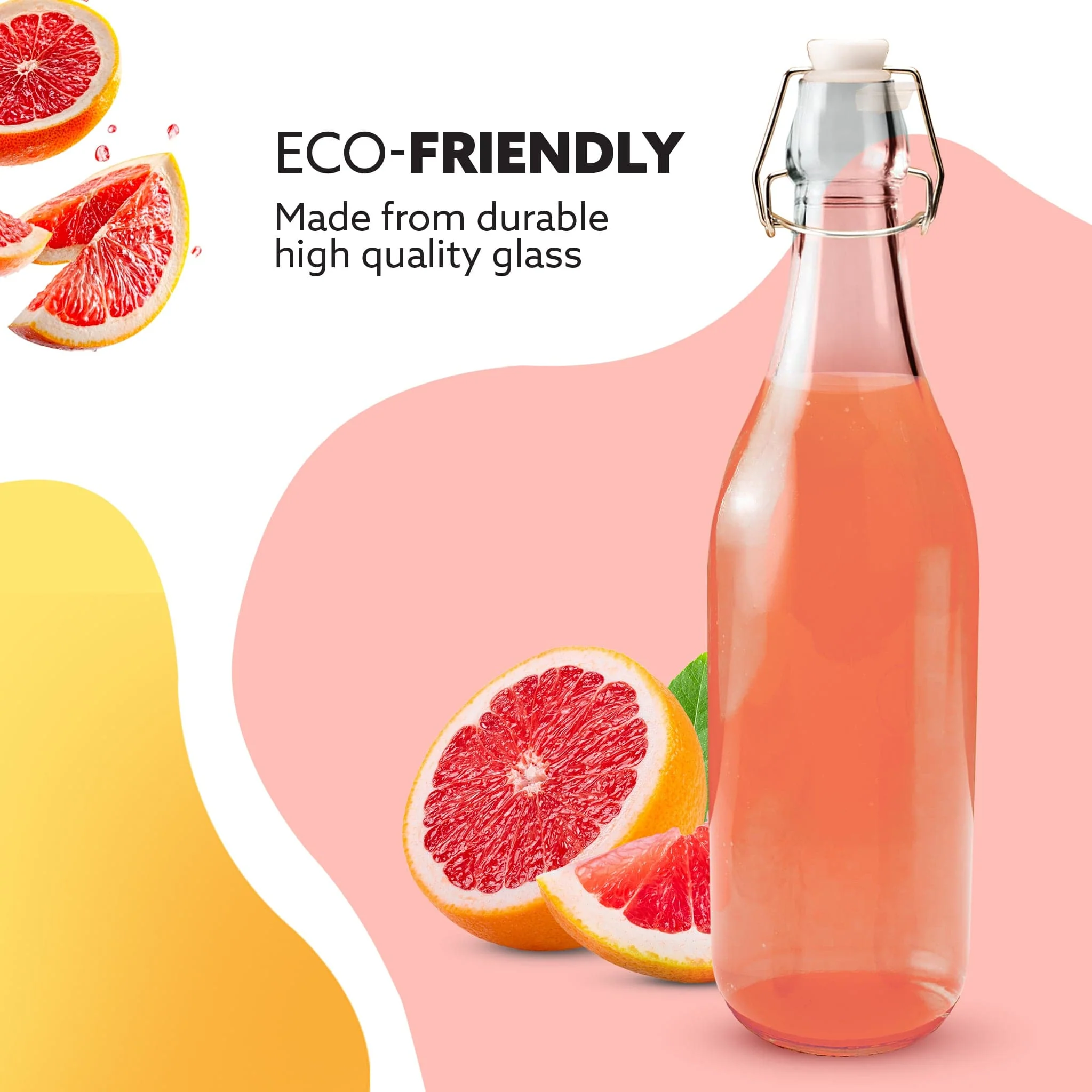 Elegant Flip Top Glass Bottle 1L Transparent, 1000ml, Freezer Safe & Leakproof Flip Cap, Clear & Stylish - Image 5