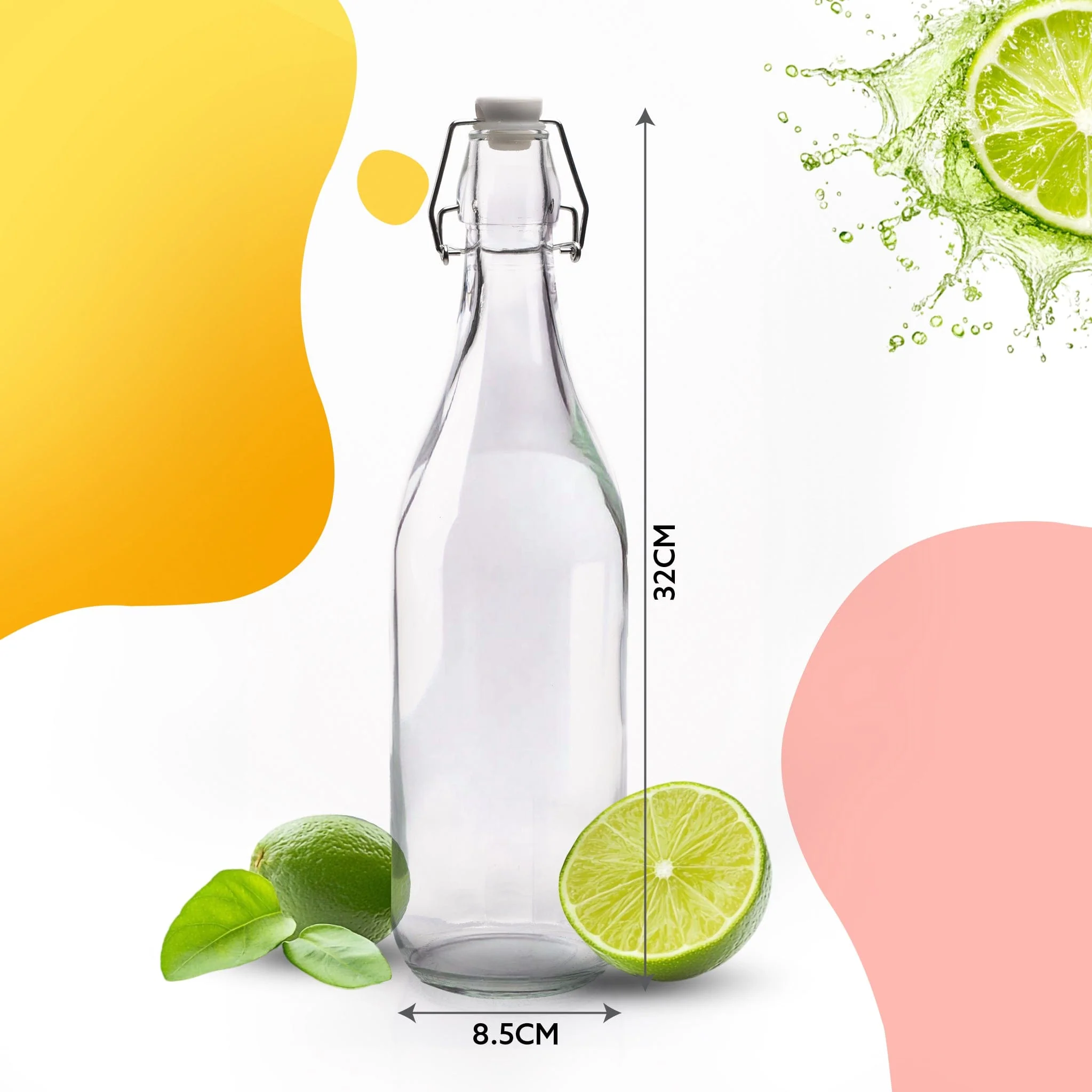 Elegant Flip Top Glass Bottle 1L Transparent, 1000ml, Freezer Safe & Leakproof Flip Cap, Clear & Stylish - Image 6
