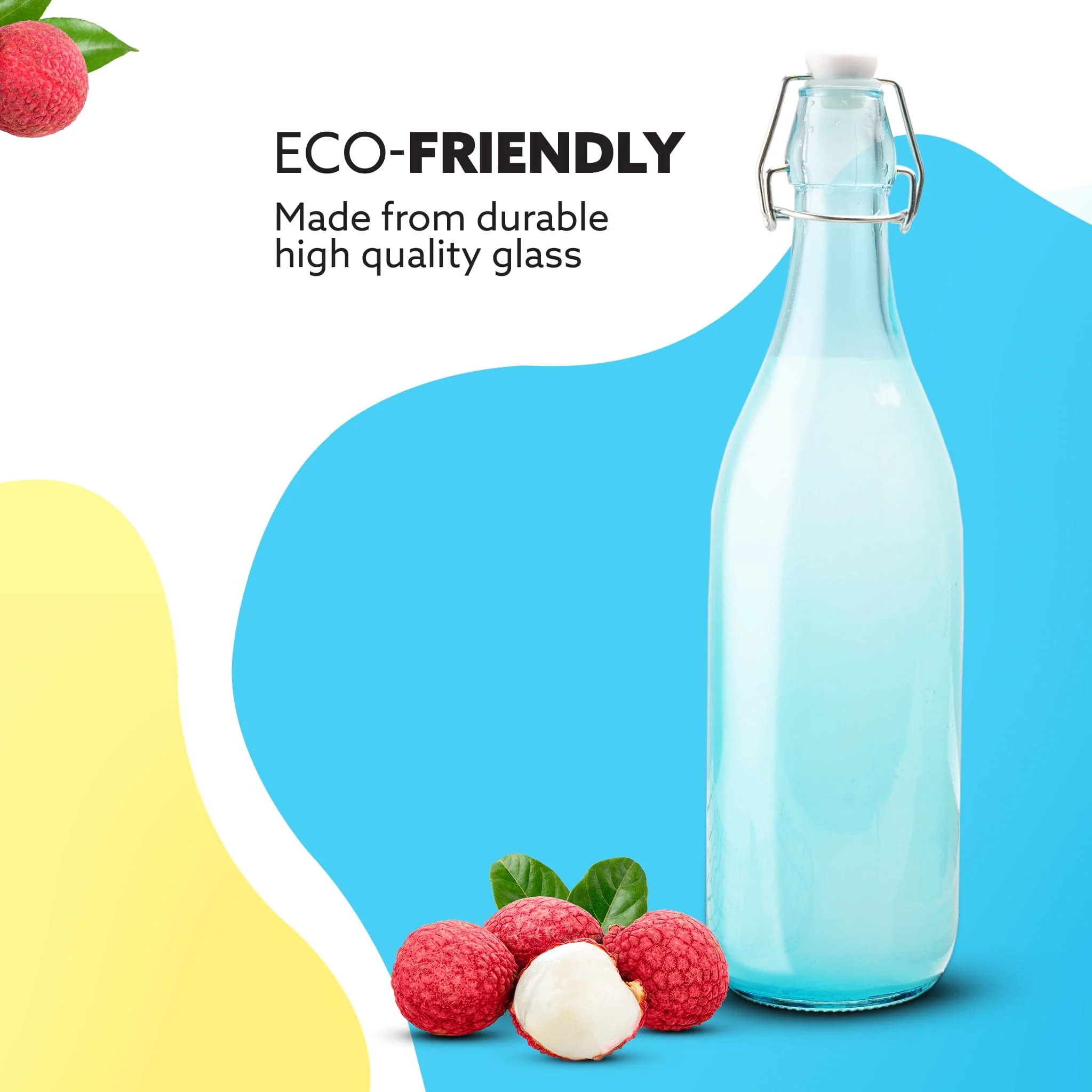 Elegant Flip Top Glass Bottle 1L Blue, 1000ml, Freezer Safe & Leakproof Flip Cap, Blue Colour & Stylish - Image 5