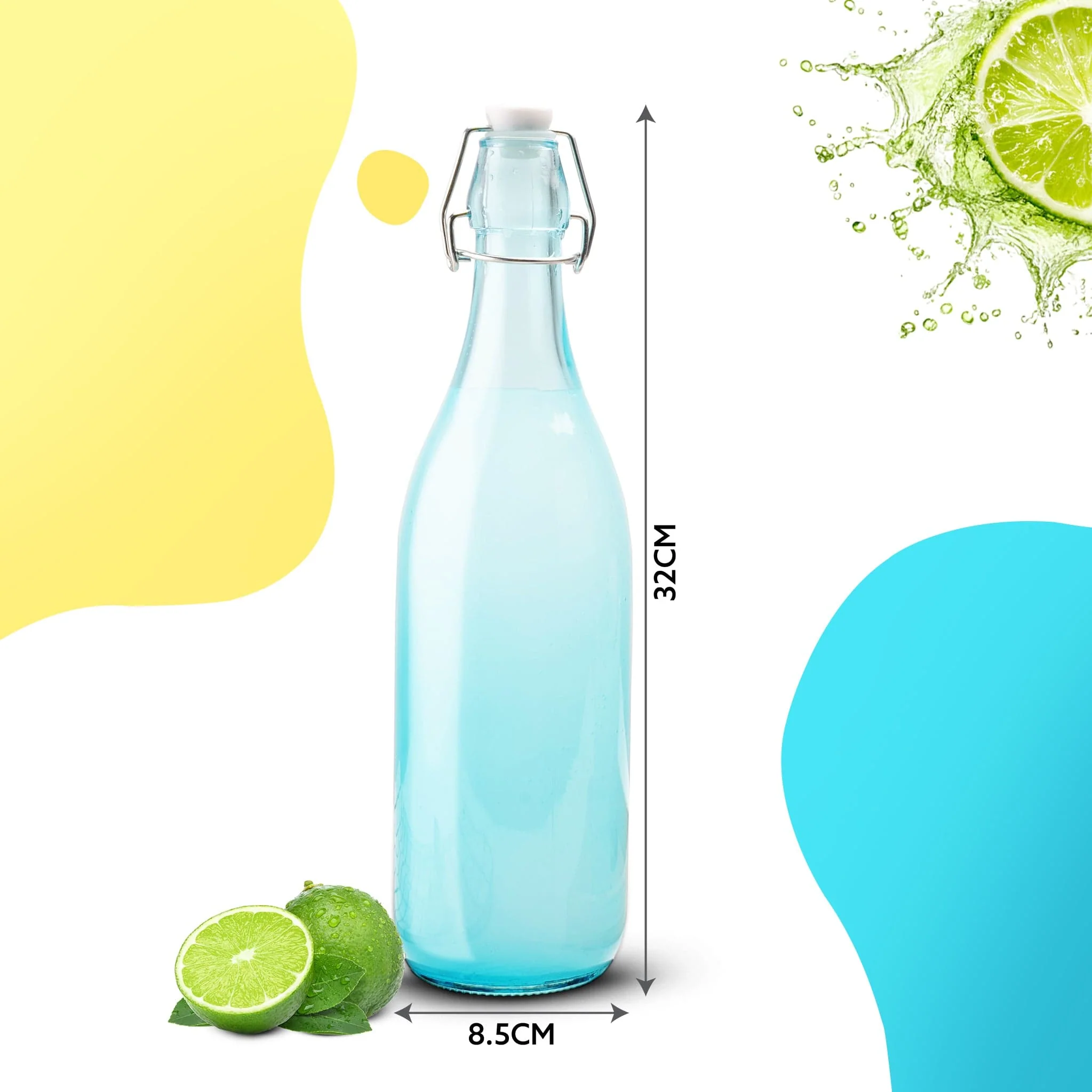 Elegant Flip Top Glass Bottle 1L Blue, 1000ml, Freezer Safe & Leakproof Flip Cap, Blue Colour & Stylish - Image 6