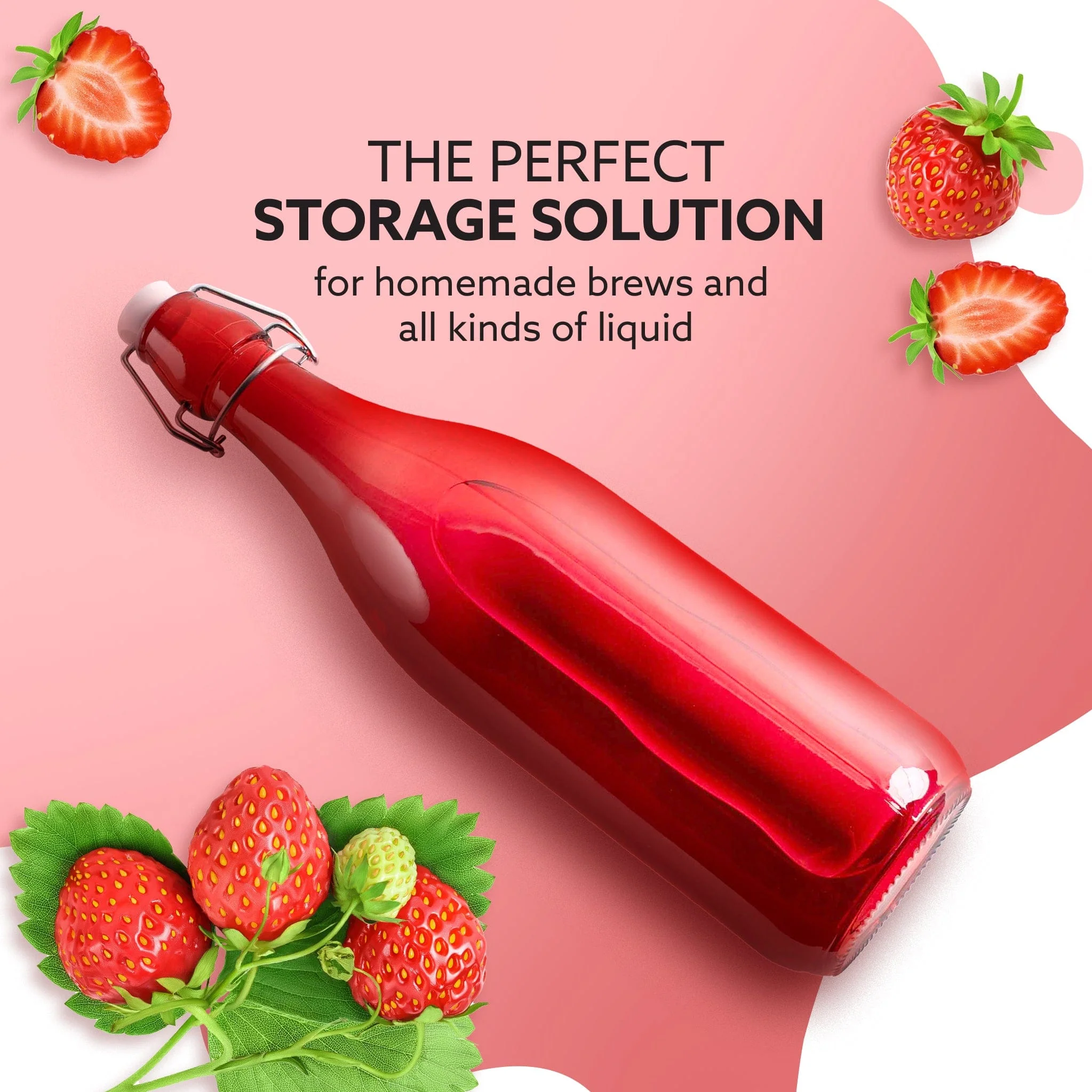 Elegant Flip Top Glass Bottle 1L Red, 1000ml, Freezer Safe & Leakproof Flip Cap, Red Colour & Stylish - Image 4