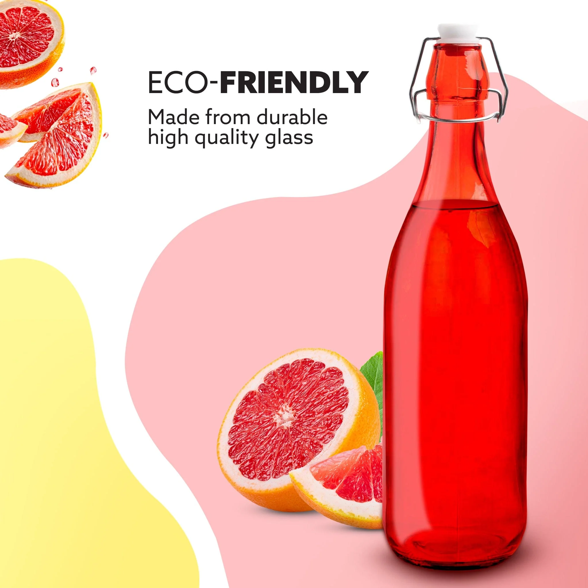 Elegant Flip Top Glass Bottle 1L Red, 1000ml, Freezer Safe & Leakproof Flip Cap, Red Colour & Stylish - Image 5