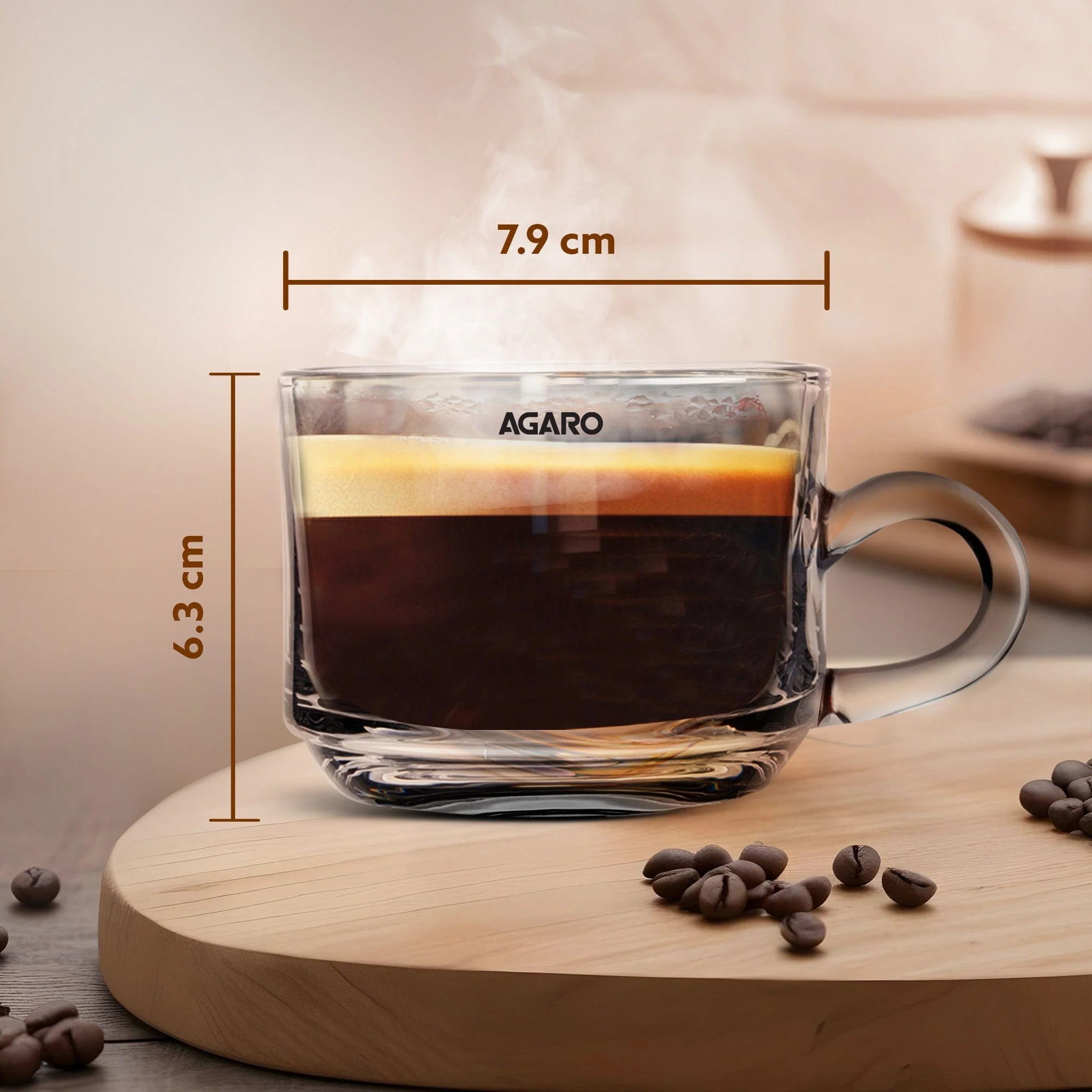 Elegant Glass Cup, 180ml, Set of 6, Crystal Clear Espresso Coffee Cup, Toughened Glass Wall with Handle, for Hot Coffee, Cappuccino, Milk, Latte, Green Tea & Black Tea - Image 6