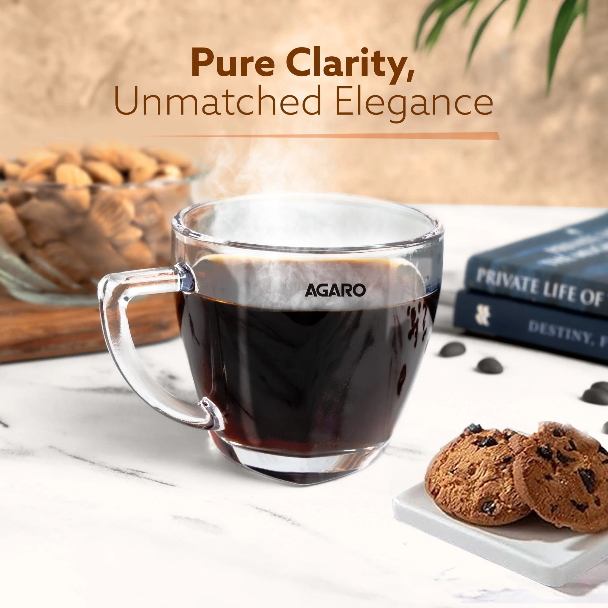 Elegant Glass Cup, 200ml, Set of 6, Crystal Clear Espresso Coffee Cup, Toughened Glass Wall with Handle, for Hot Cofee, Cappuccino, Milk, Latte, Green Tea & Black Tea - Image 2