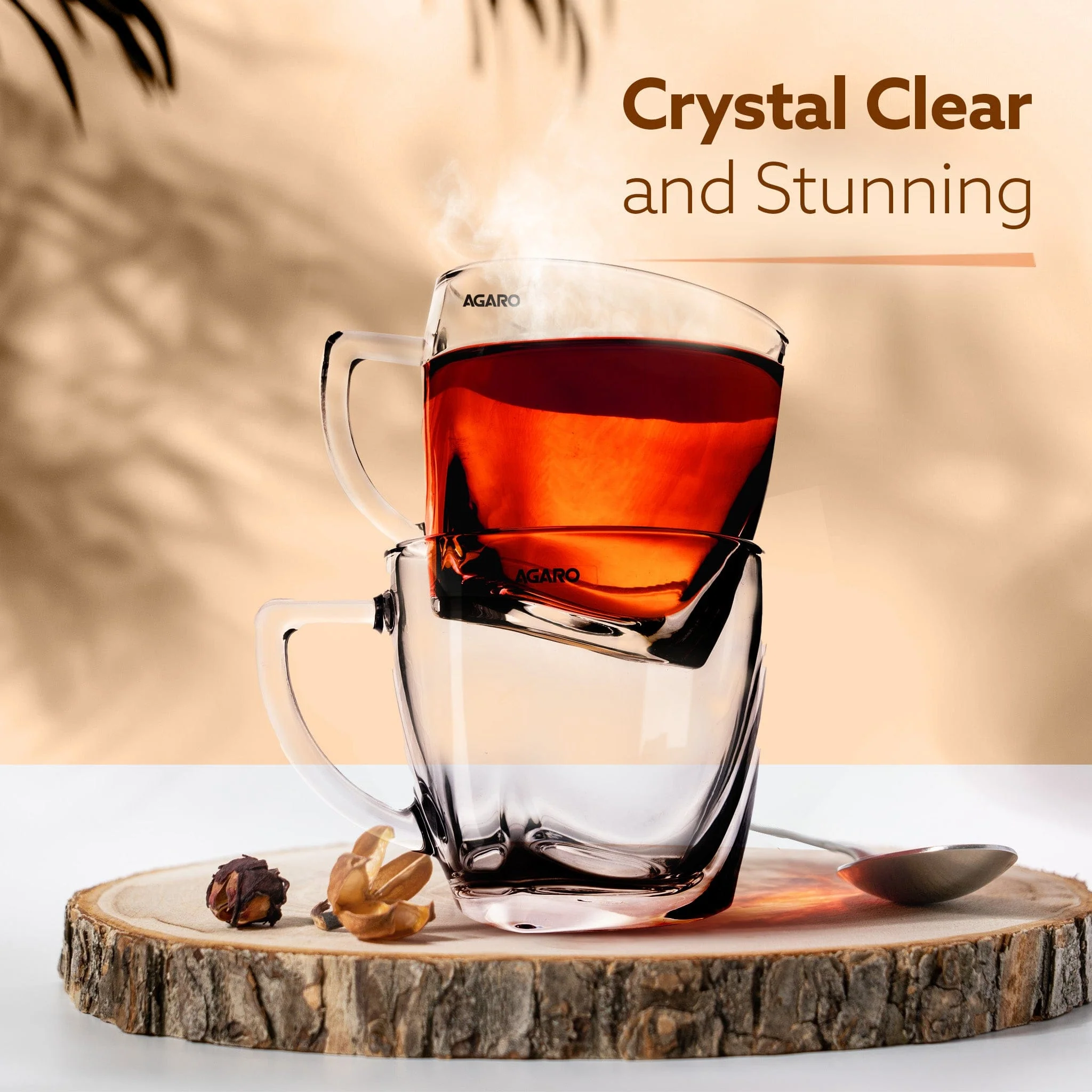 Elegant Glass Cup, 200ml, Set of 6, Crystal Clear Espresso Coffee Cup, Toughened Glass Wall with Handle, for Hot Cofee, Cappuccino, Milk, Latte, Green Tea & Black Tea - Image 3