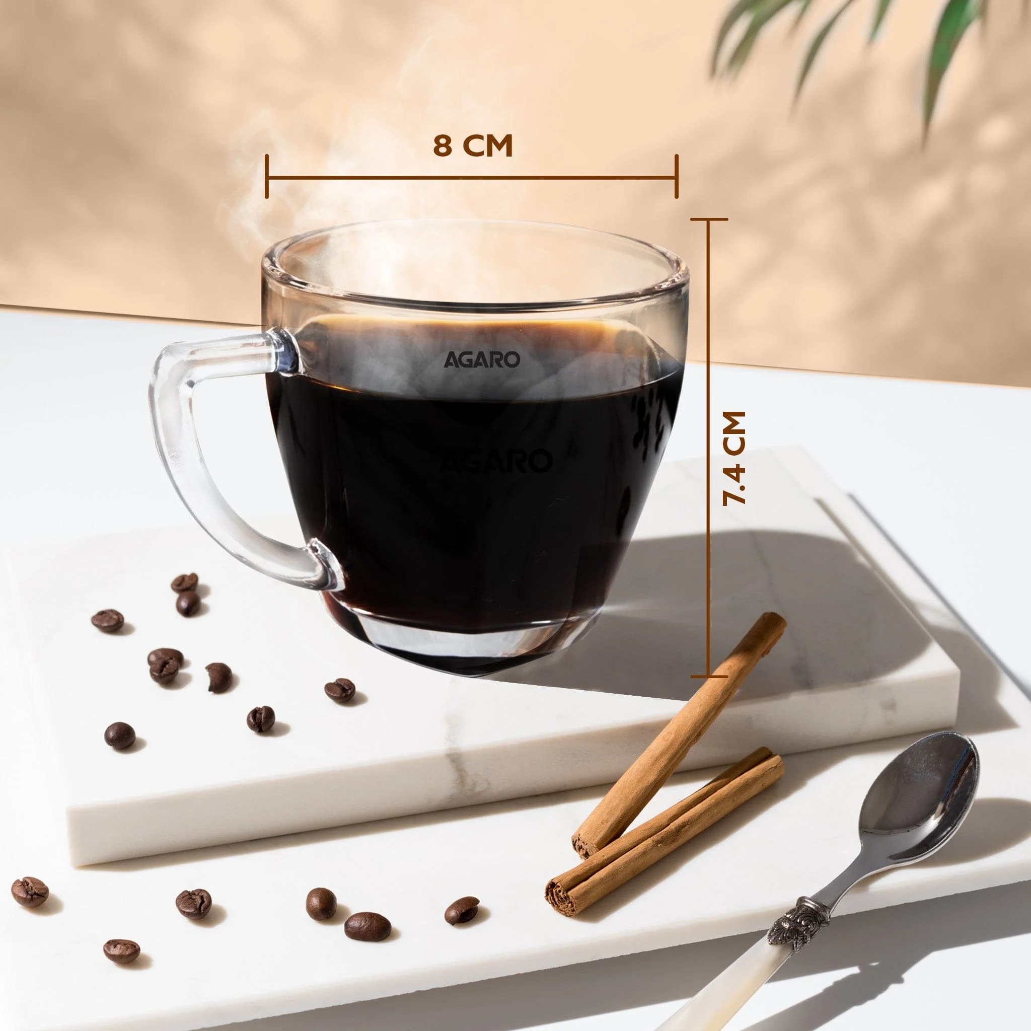 Elegant Glass Cup, 200ml, Set of 6, Crystal Clear Espresso Coffee Cup, Toughened Glass Wall with Handle, for Hot Cofee, Cappuccino, Milk, Latte, Green Tea & Black Tea - Image 5