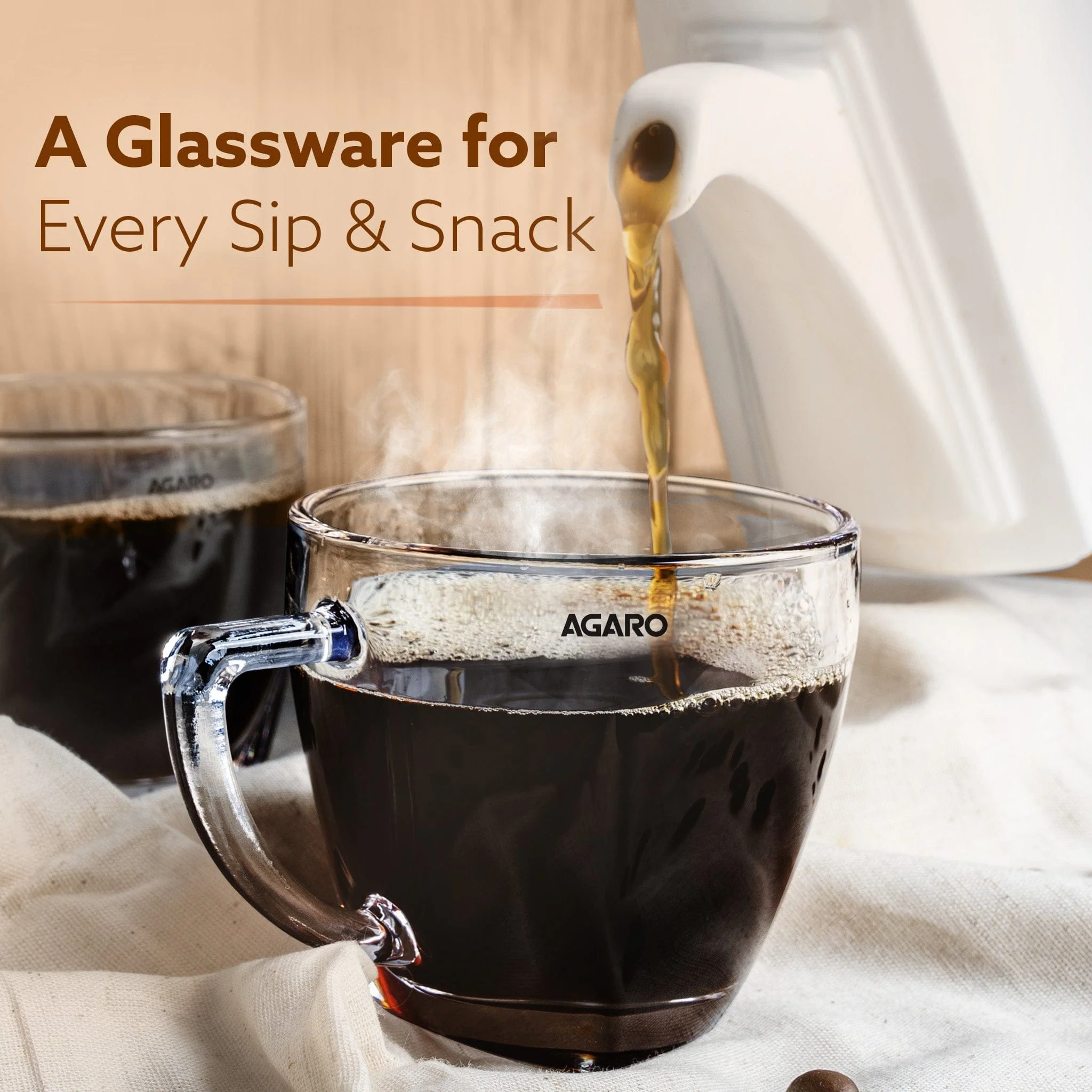 Elegant Glass Cup, 200ml, Set of 6, Crystal Clear Espresso Coffee Cup, Toughened Glass Wall with Handle, for Hot Cofee, Cappuccino, Milk, Latte, Green Tea & Black Tea - Image 6