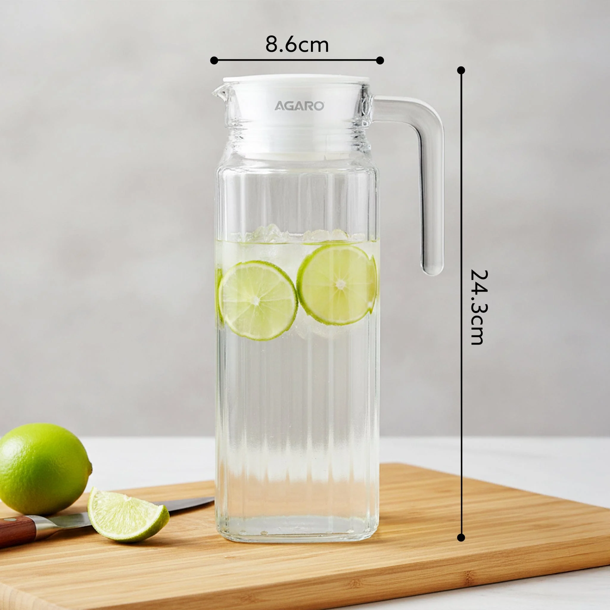 Elegant Glass Jug with Lid, 1.1L, Multipurpose Jug, Easy Pour Spout & Strong Handle, Transparent Beverage Carafe for Home, Office, Pitcher for Serve Water, Milk, Juice, Beverage, Lassi, Cocktail - Image 4