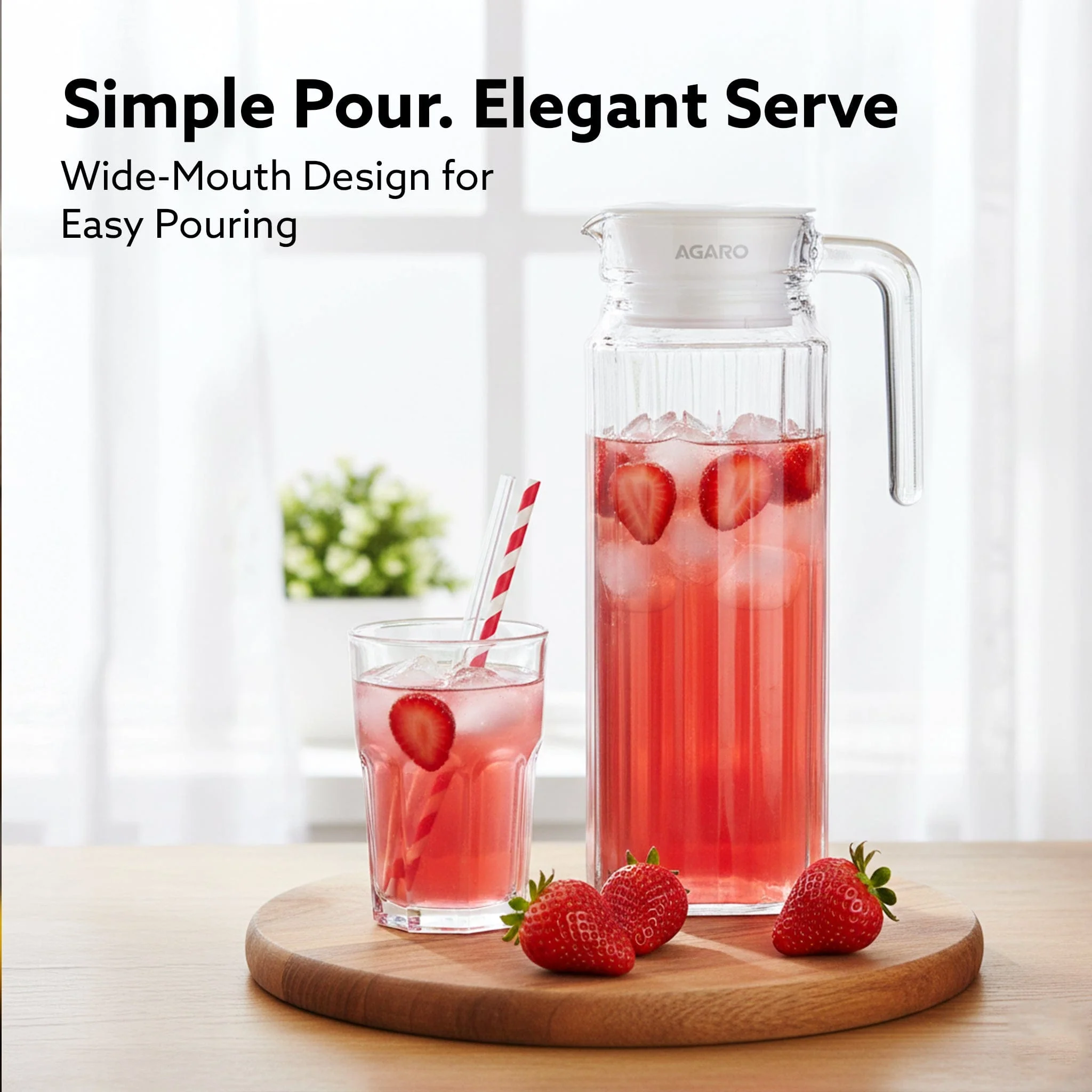 Elegant Glass Jug with Lid, 1.1L, Multipurpose Jug, Easy Pour Spout & Strong Handle, Transparent Beverage Carafe for Home, Office, Pitcher for Serve Water, Milk, Juice, Beverage, Lassi, Cocktail - Image 6