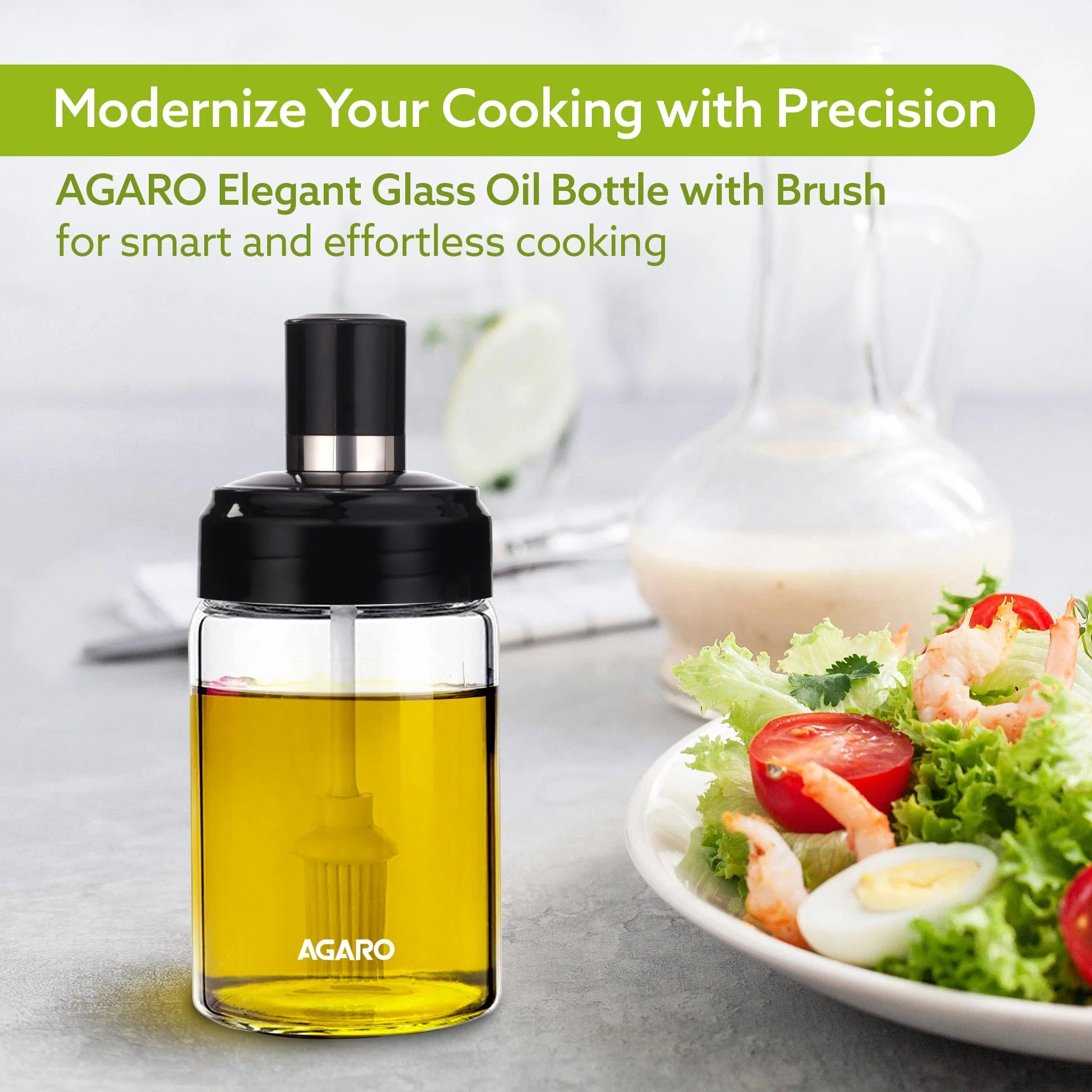 Elegant Glass Oil Bottle with Brush 250ml, Oil Container Bottle for Kitchen, Glass Bottle with Brush for Cooking, Baking, BBQ, Marinating - Image 2