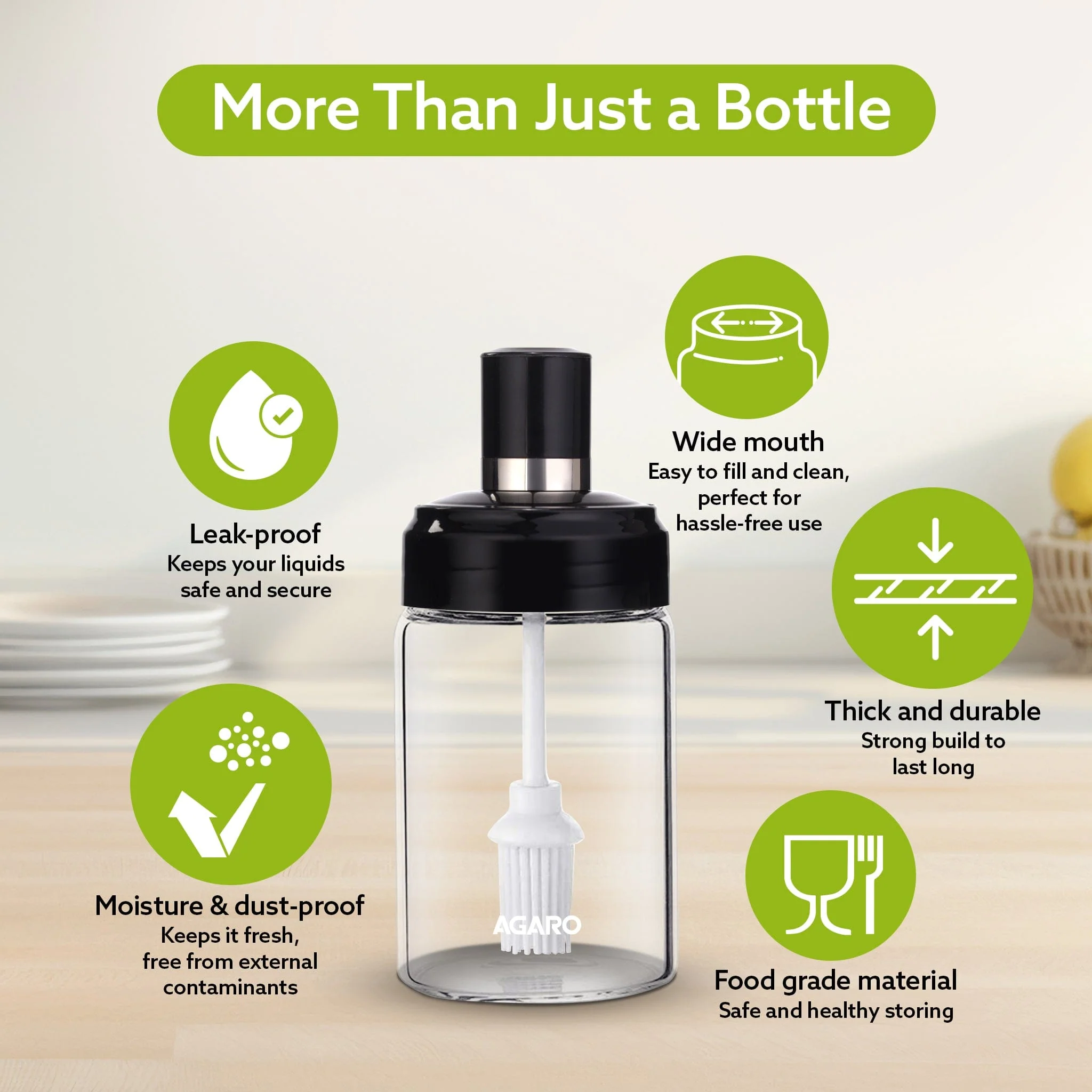 Elegant Glass Oil Bottle with Brush 250ml, Oil Container Bottle for Kitchen, Glass Bottle with Brush for Cooking, Baking, BBQ, Marinating - Image 4