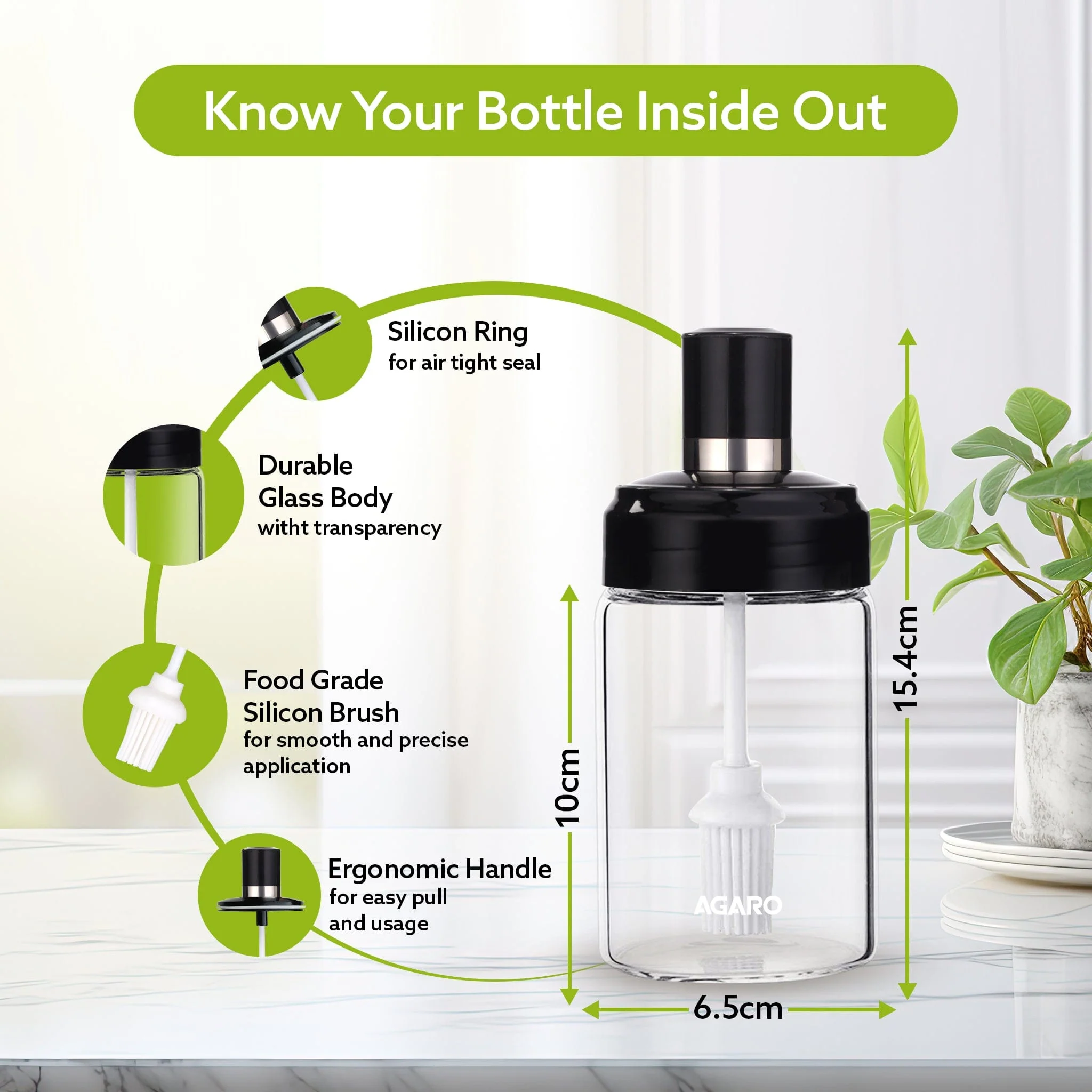 Elegant Glass Oil Bottle with Brush 250ml, Oil Container Bottle for Kitchen, Glass Bottle with Brush for Cooking, Baking, BBQ, Marinating - Image 6
