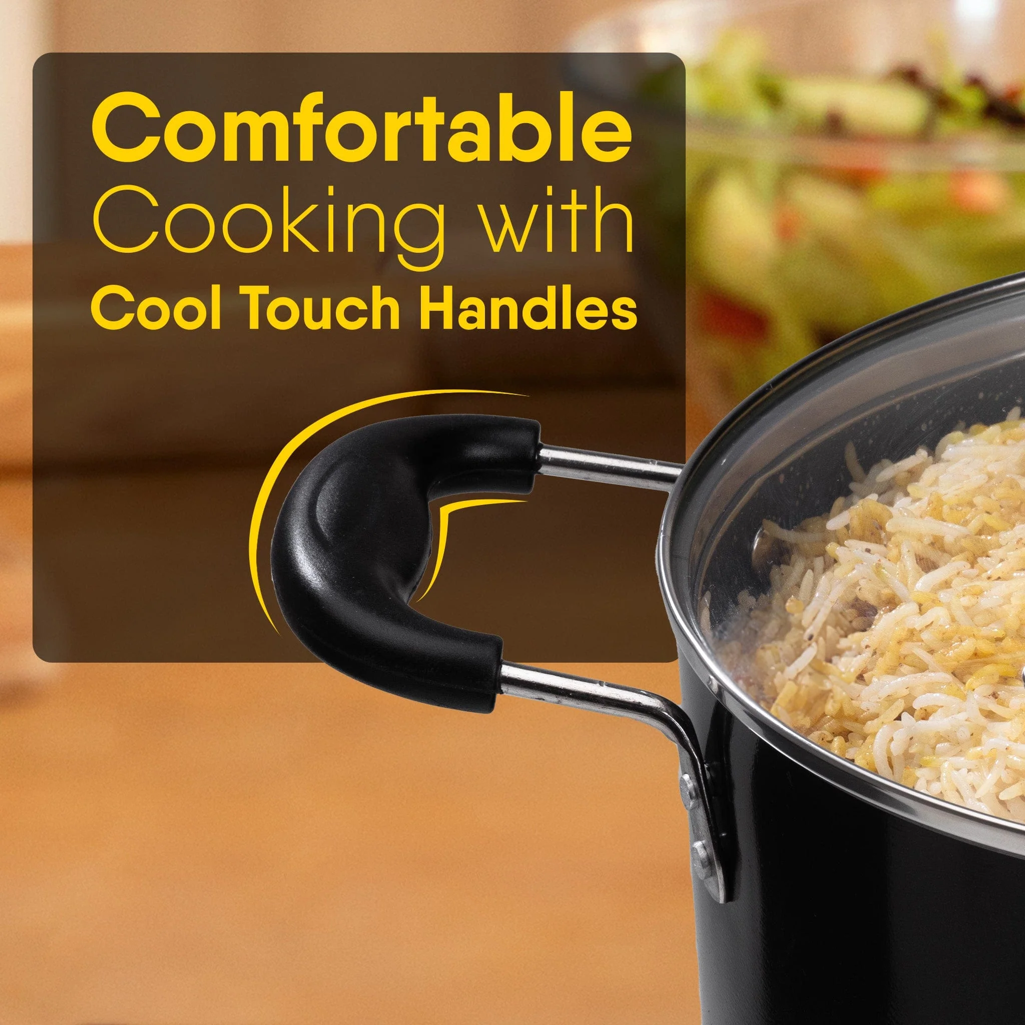 Elegant Non Stick  Biryani Pot with Glass Lid,  26 cm Diameter, 5.5L Capacity, Non Stick Coated Aluminium Pot, Side Handle, Gas & Induction Oven Compatible, Biriyani, Pulao - Image 4